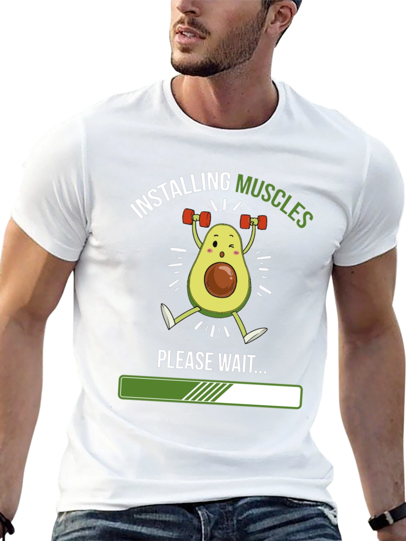 Black Installing Muscles Funny Avocado Gym T-Shirt view 13