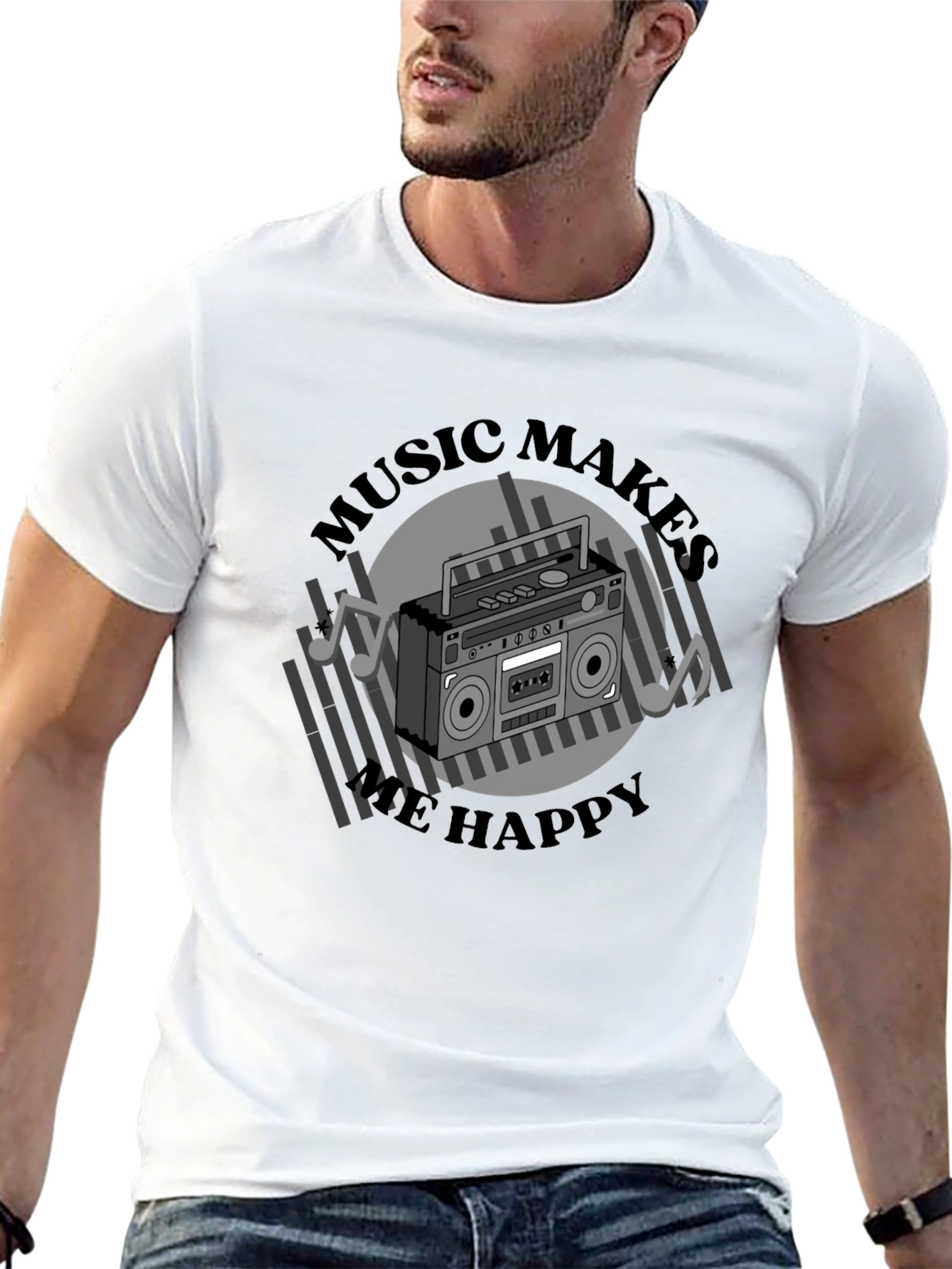 Black Music Makes Me Happy Black Graphic Tee view 13
