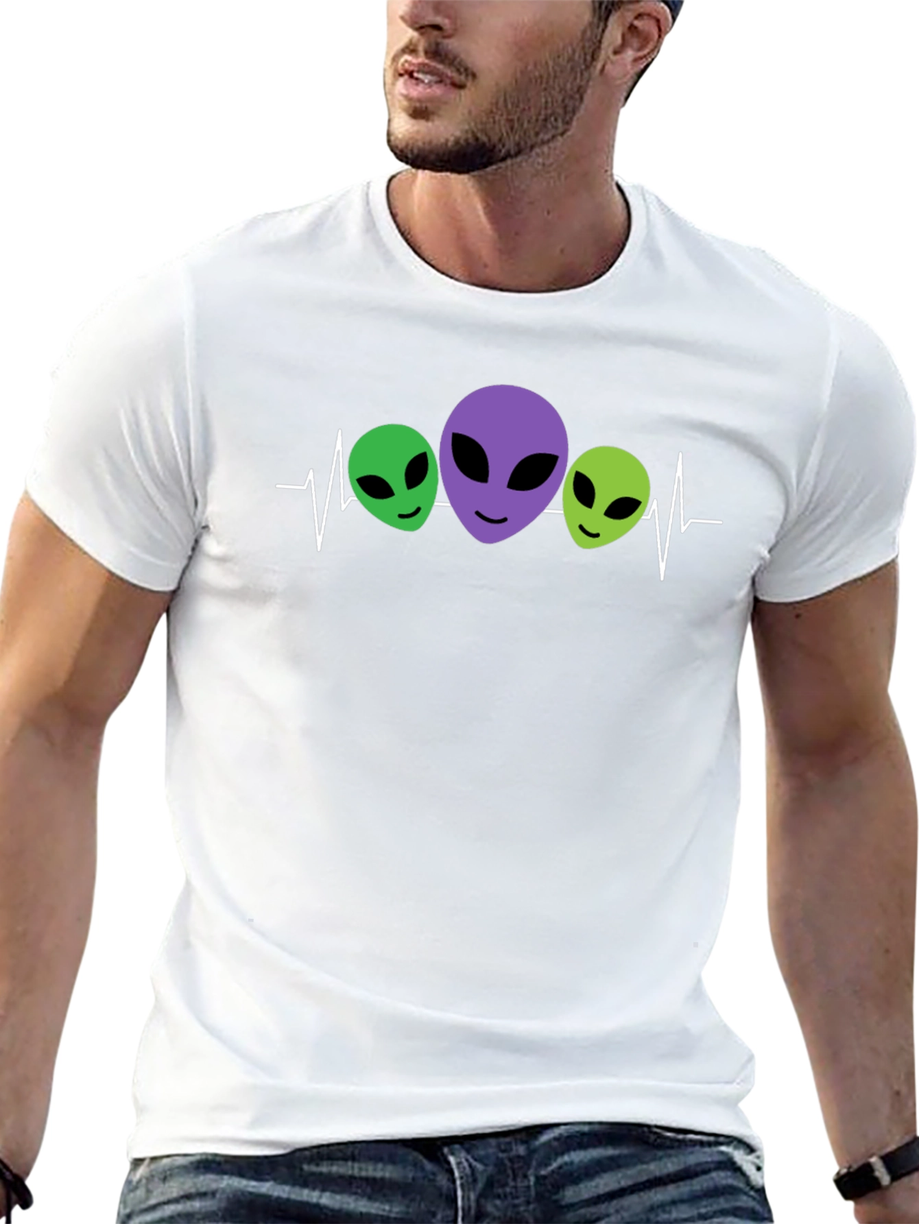 Black Alien Head Heartbeat T-Shirt view 13