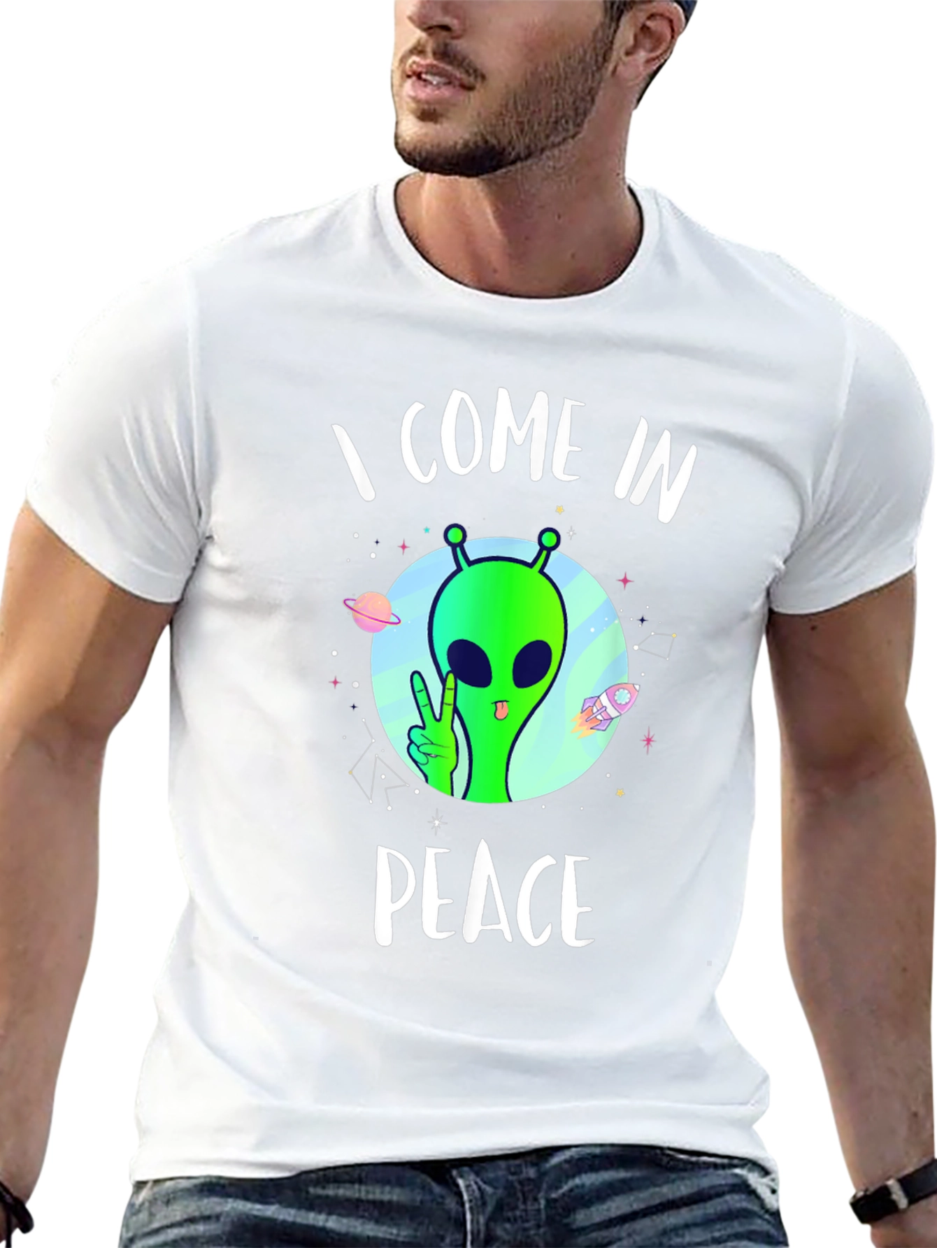 Black I Come In Peace Alien T-Shirt view 13
