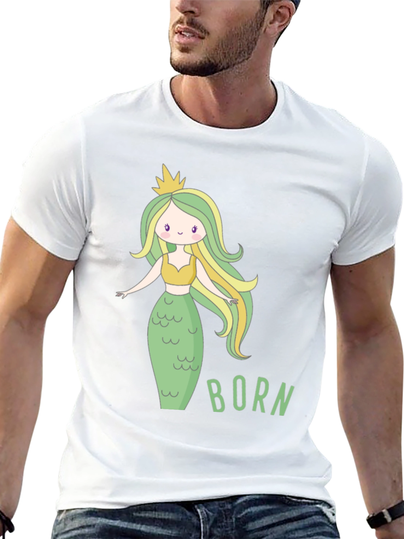 Black Mermaid Born T-Shirt - Cute Cartoon Graphic Tee view 13