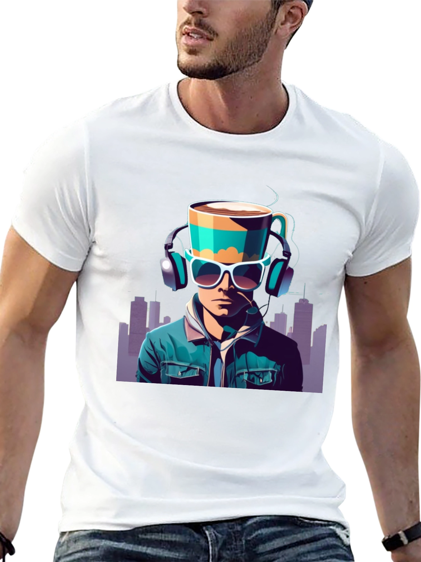 Black Coffee Headphone Man Graphic Tee view 13