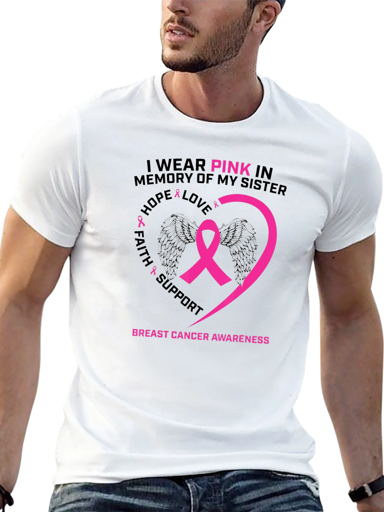 Black Pink Ribbon Breast Cancer Awareness T-Shirt view 13
