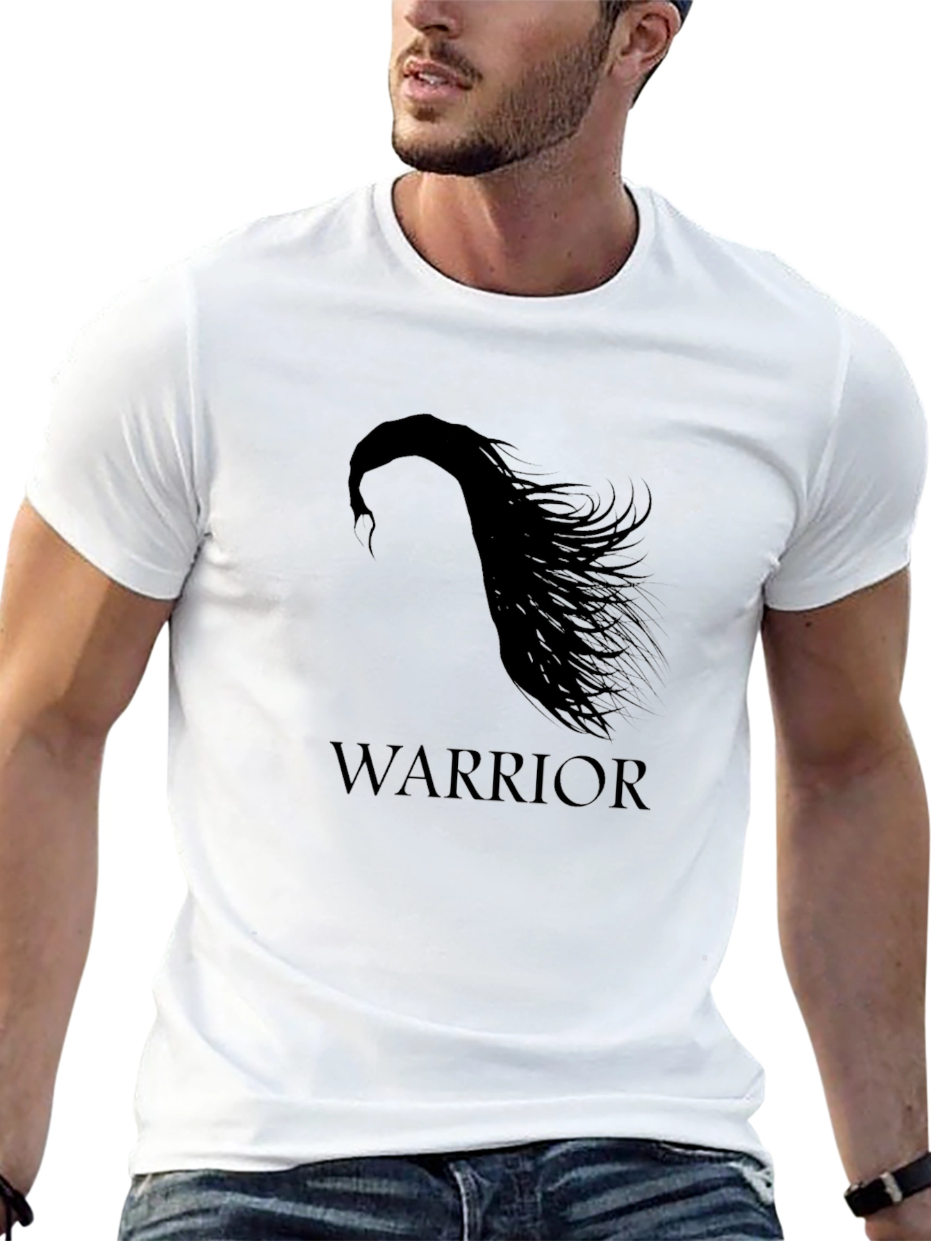 Black Warrior Silhouette Graphic Black T-Shirt view 13