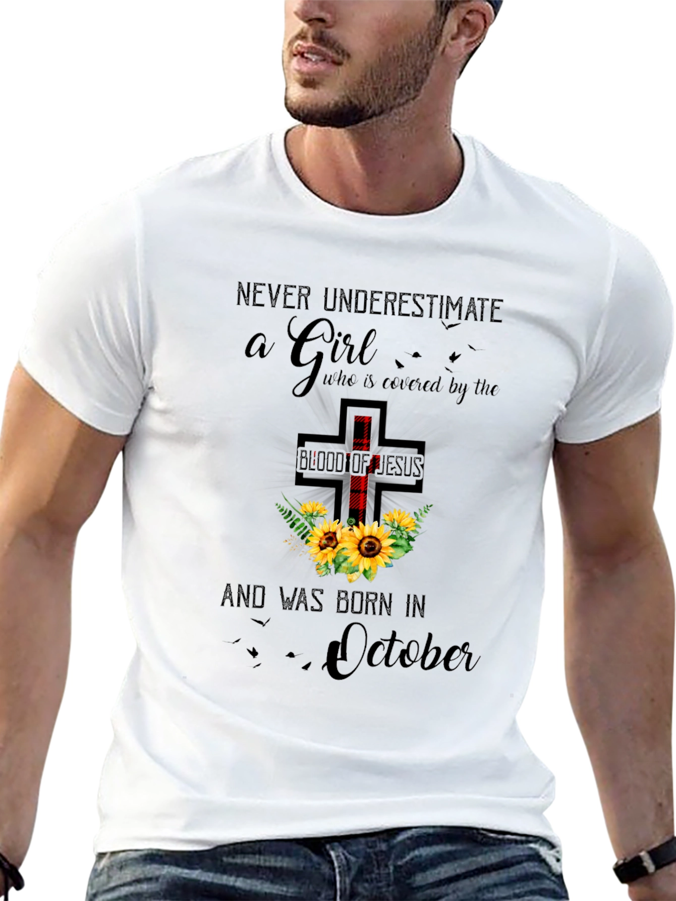 Black Never Underestimate a Girl Born in October T-Shirt view 13