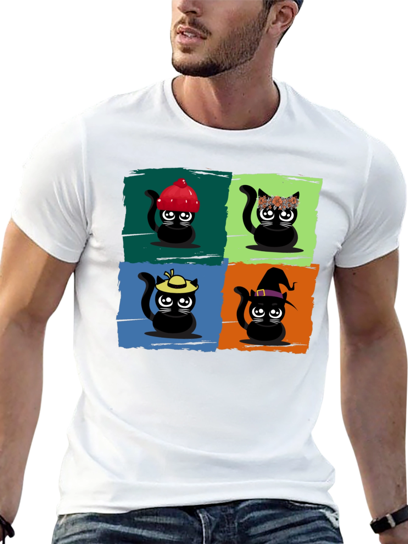 Black Cartoon Cats Black T-Shirt view 13