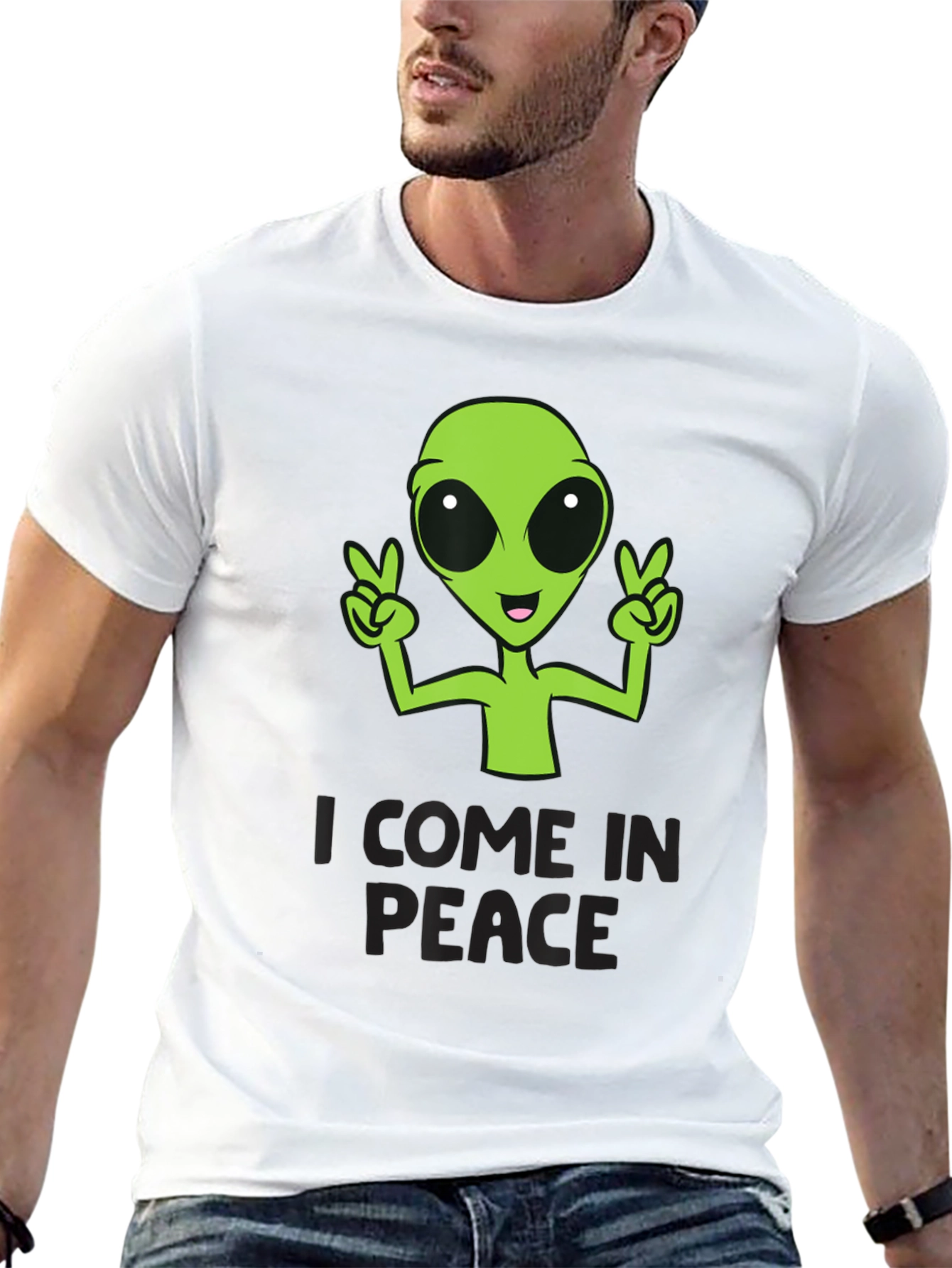 Black I Come In Peace Alien Graphic T-Shirt view 13