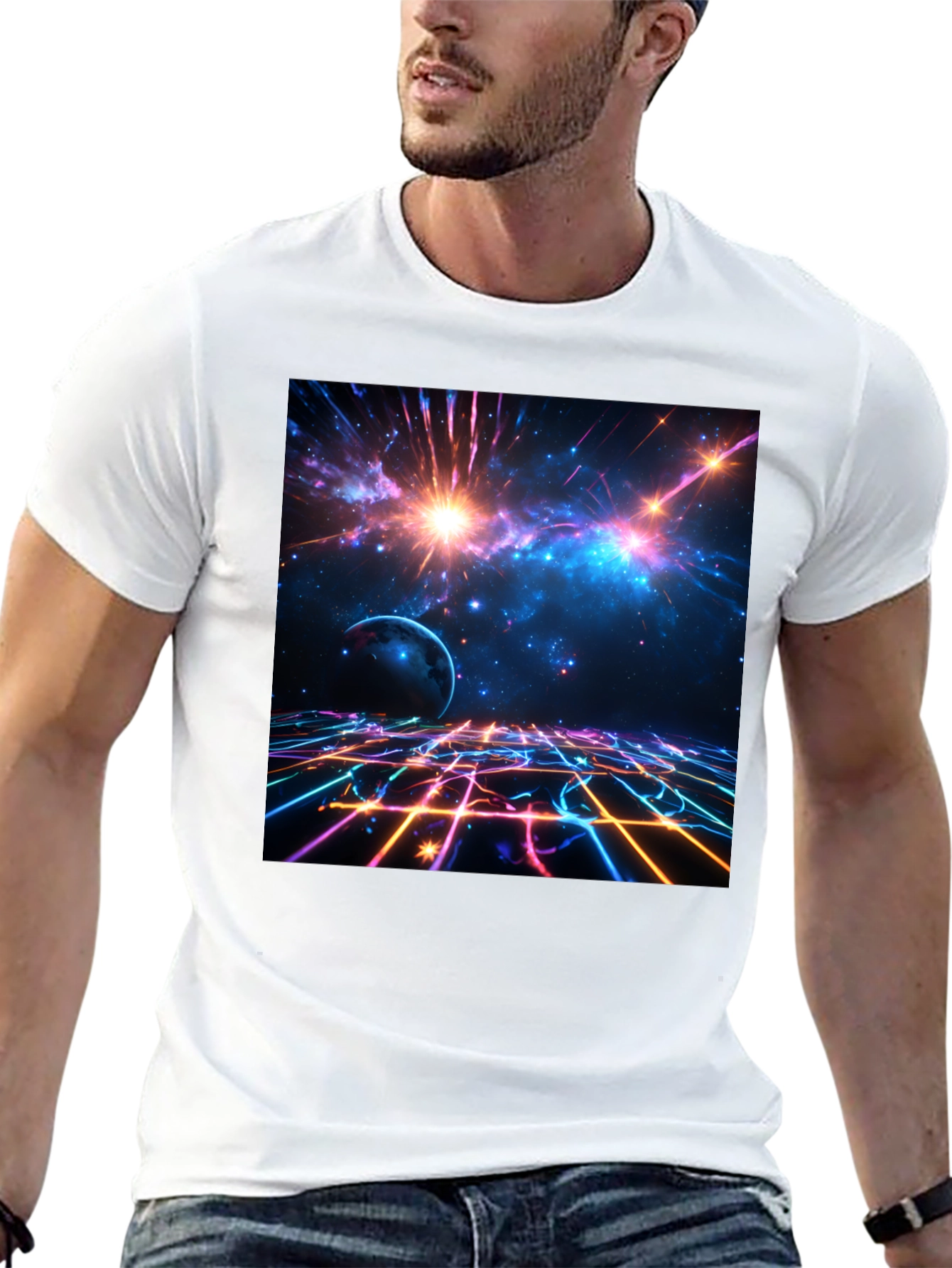 Black Nebula Space Graphic Tee - Stylish Black Cotton T-Shirt view 13