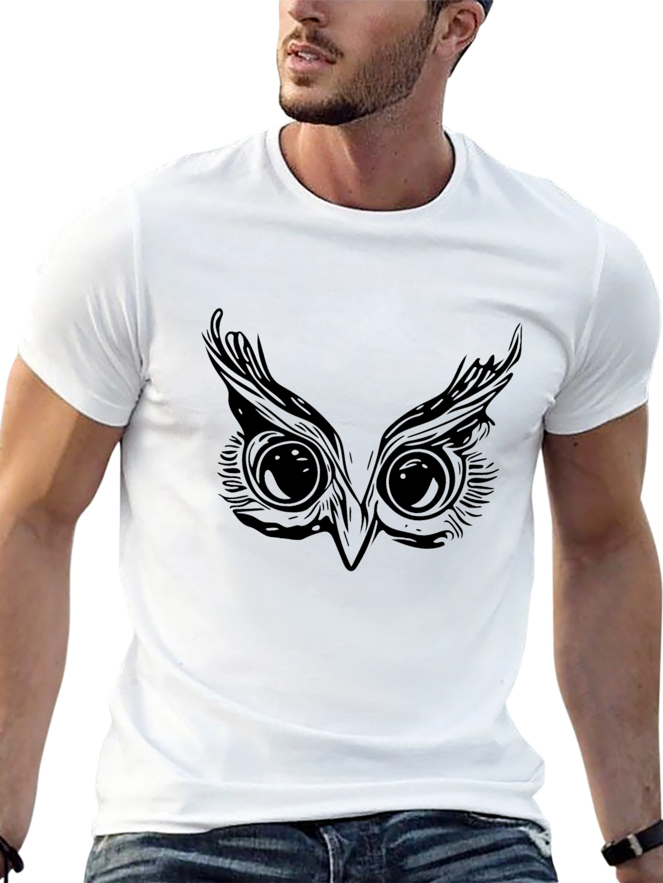 Black Owl Eyes Graphic Black T-Shirt view 13