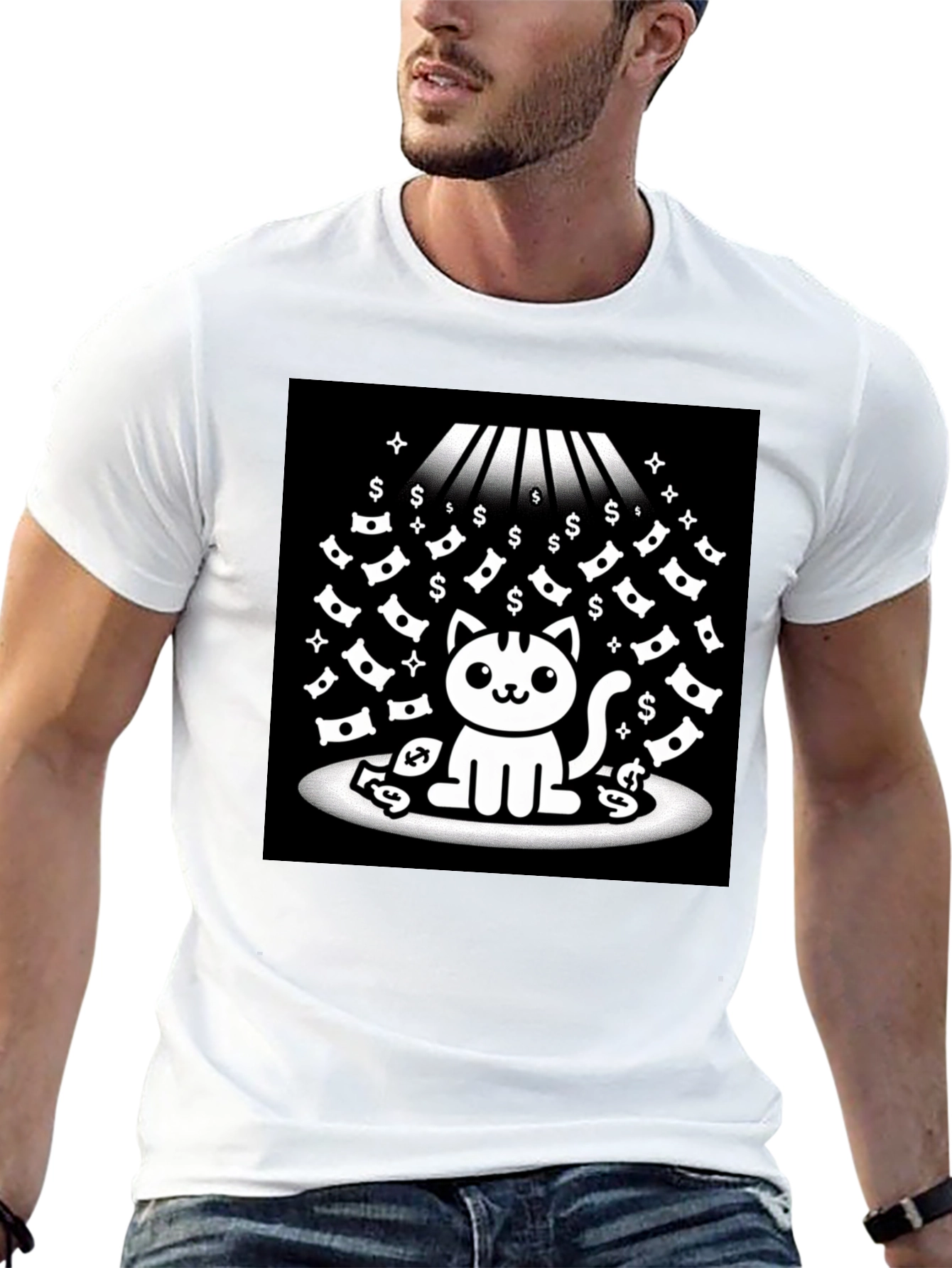 Black Lucky Cat T-Shirt - Money Rain view 13