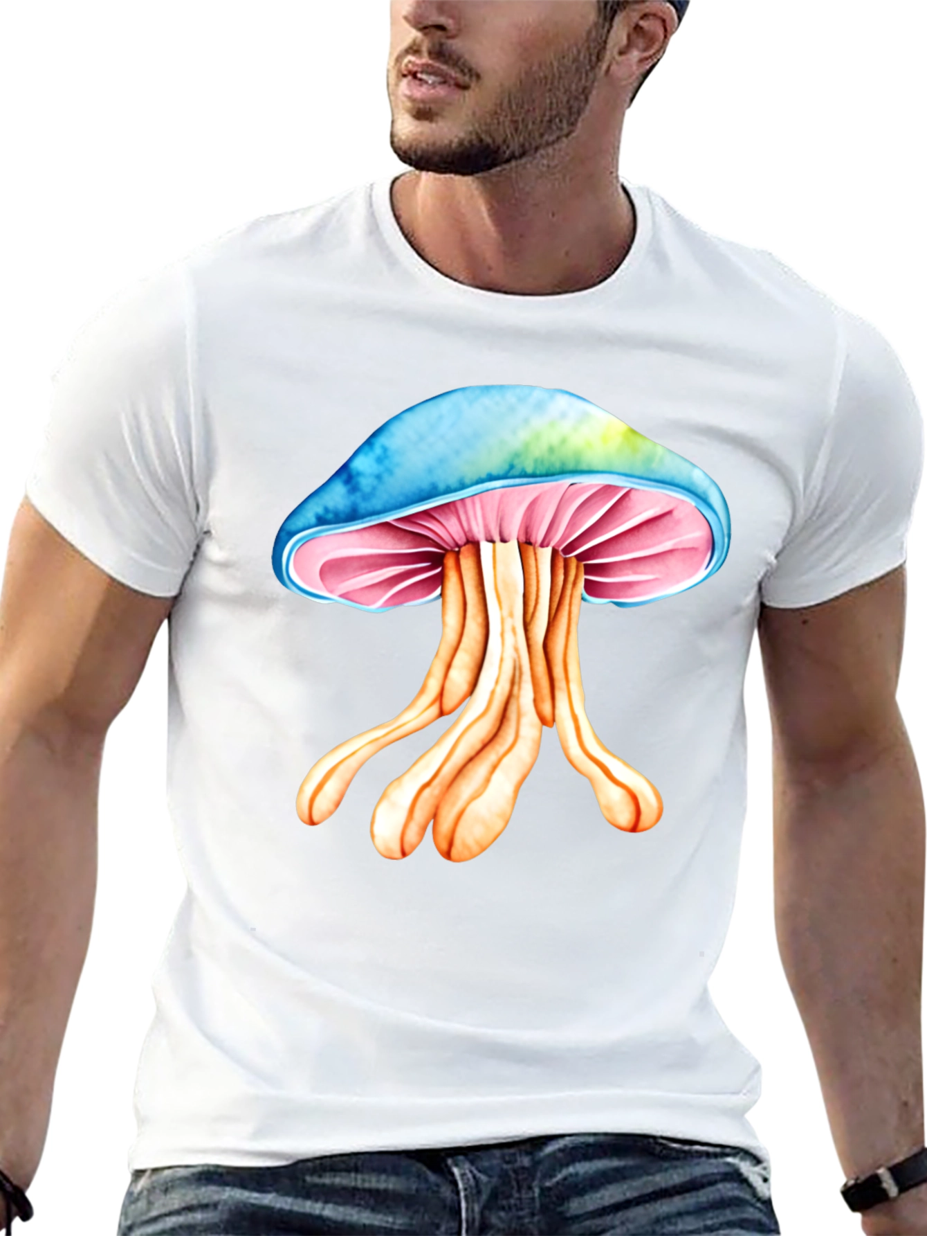 Black Psychedelic Mushroom Graphic Tee - Unique Design! view 13