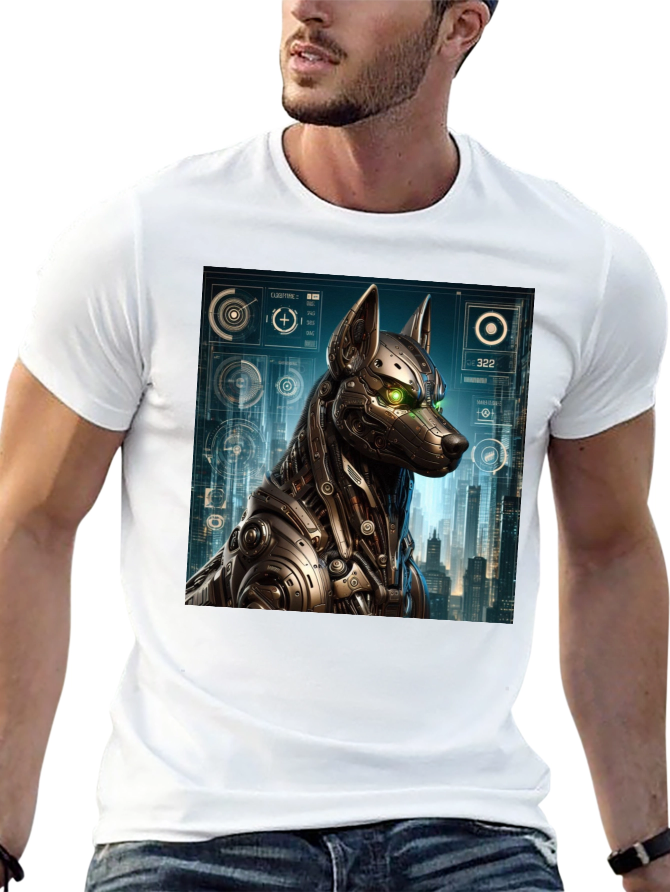 Black Cyberpunk Robot Dog Graphic T-Shirt view 13