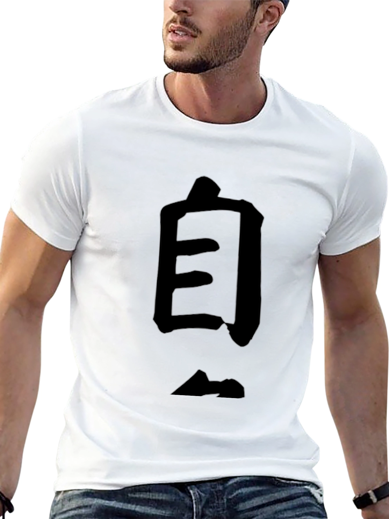Black Men's Black T-Shirt with Japanese Character view 13