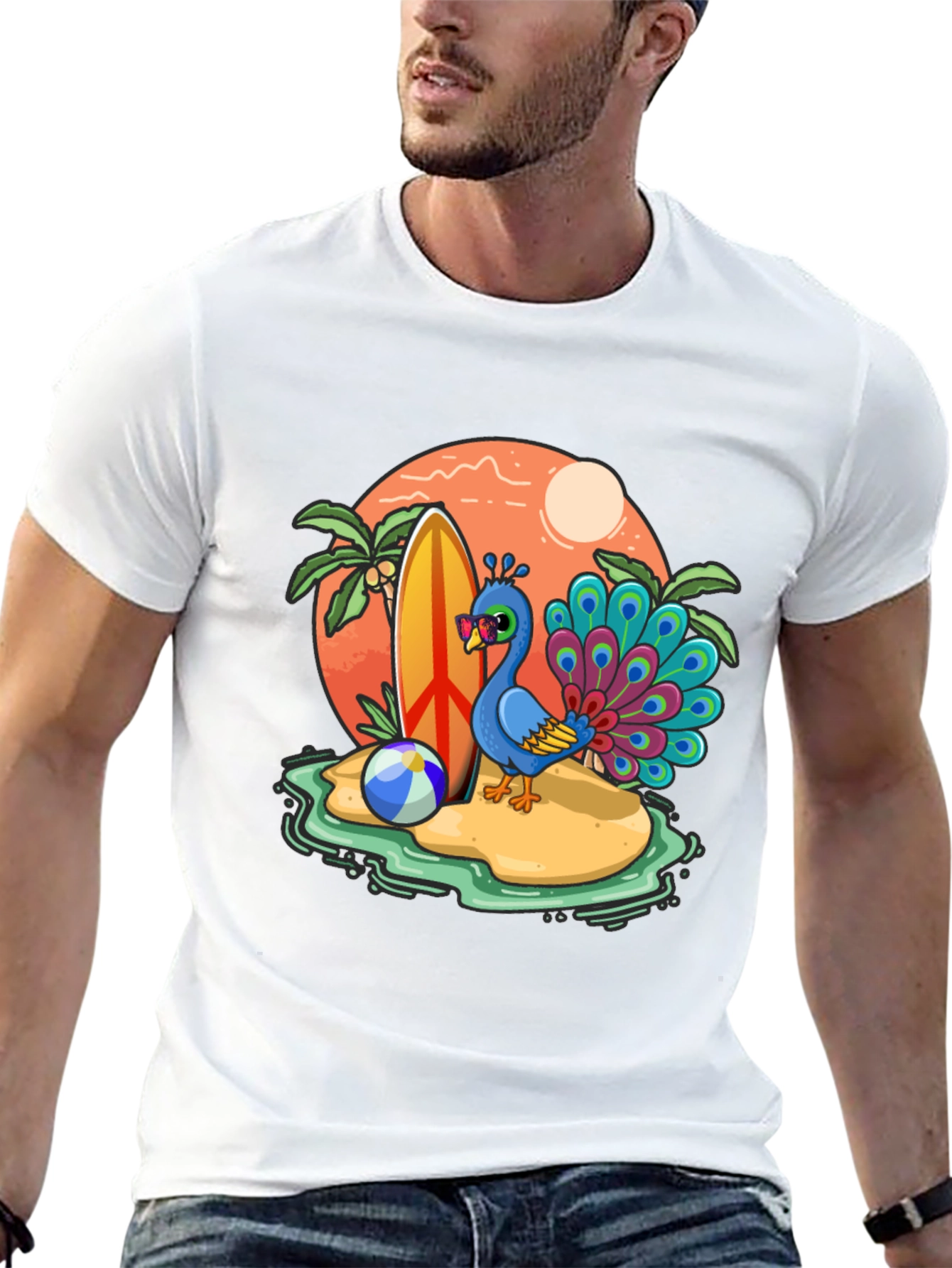 Black Peacock Paradise T-Shirt - Beach Vacation Vibes view 13