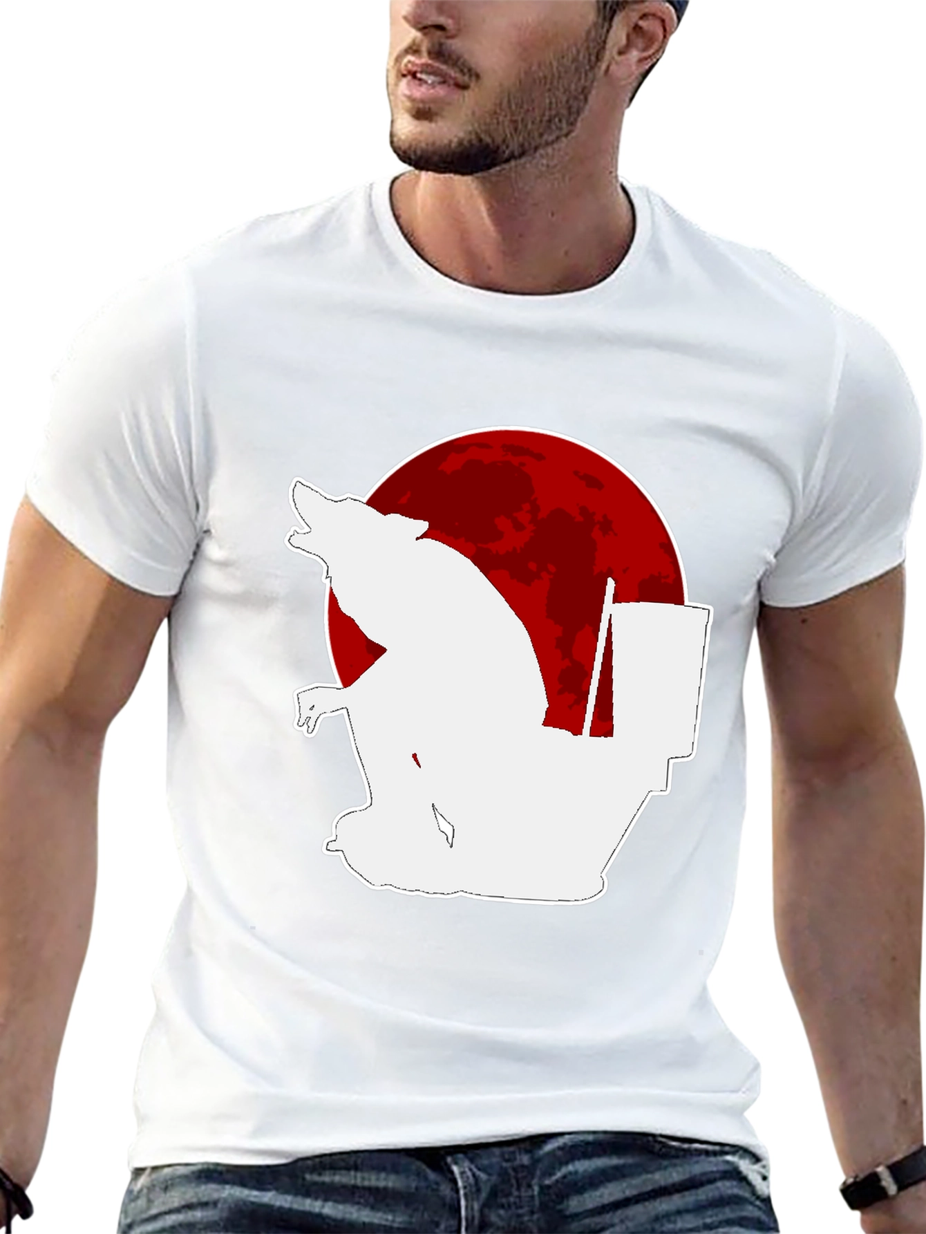 Black Humorous Wolf on Toilet T-Shirt - Black view 13