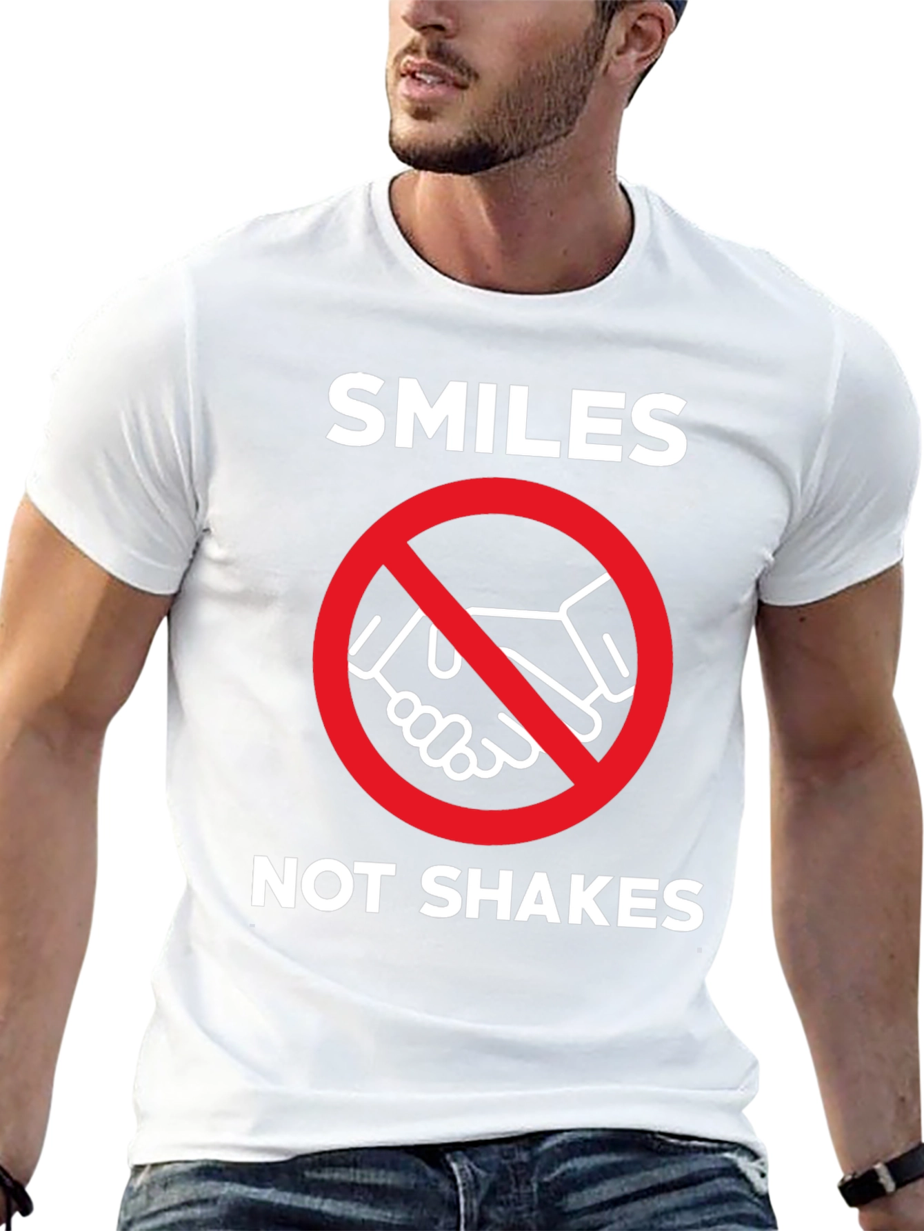 Black Smiles Not Shakes Graphic Tee - Anti-Handshake T-Shirt view 13