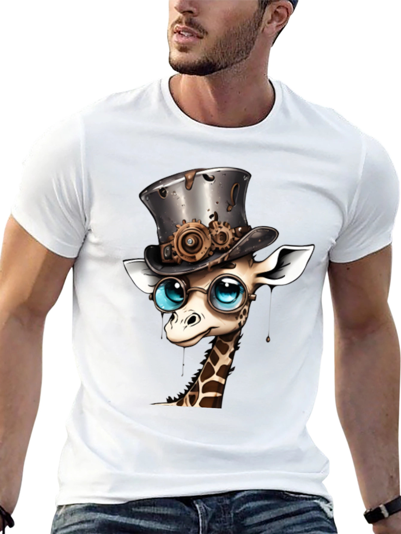 Black Steampunk Giraffe T-Shirt - Whimsical Animal Top view 13