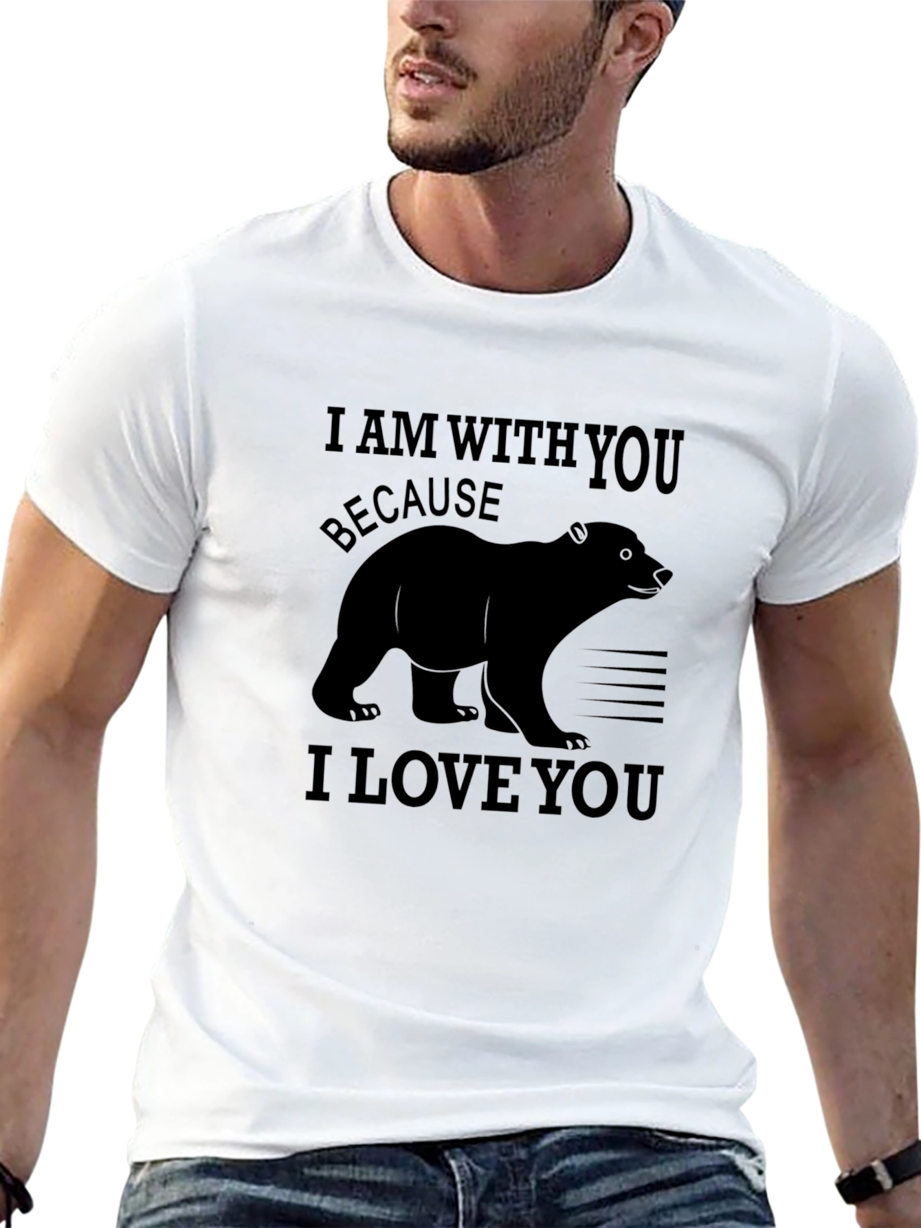 Black I Am With You Bear Graphic Tee - Love You T-Shirt view 13