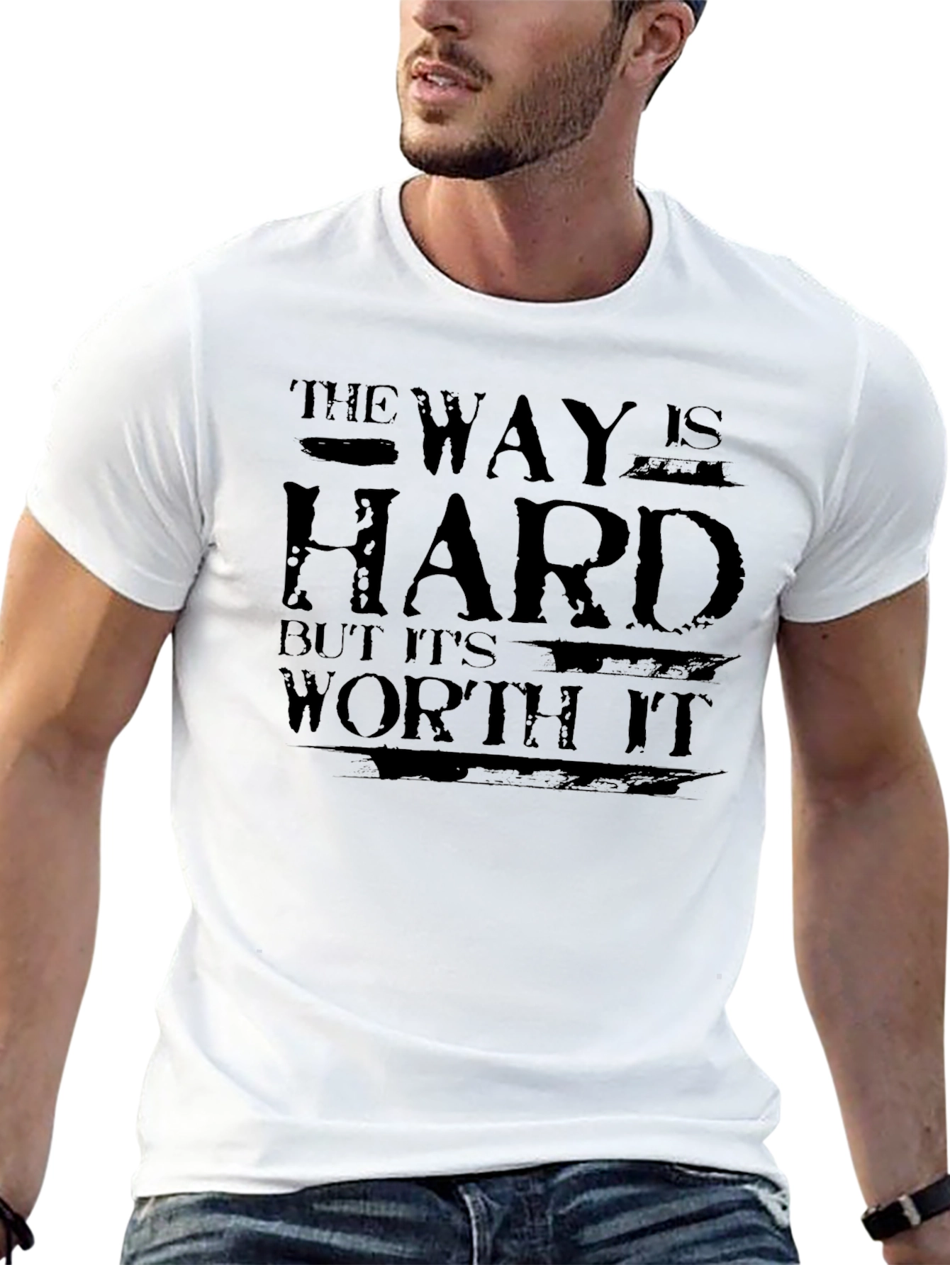 Black Motivational T-Shirt: "The Way is Hard, But It's Worth It" view 13