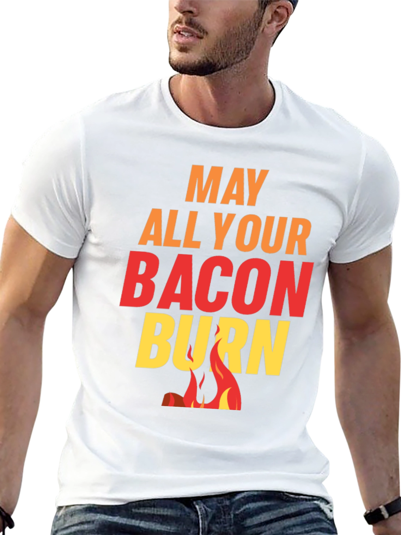 Black May All Your Bacon Burn Novelty Graphic Tee view 13