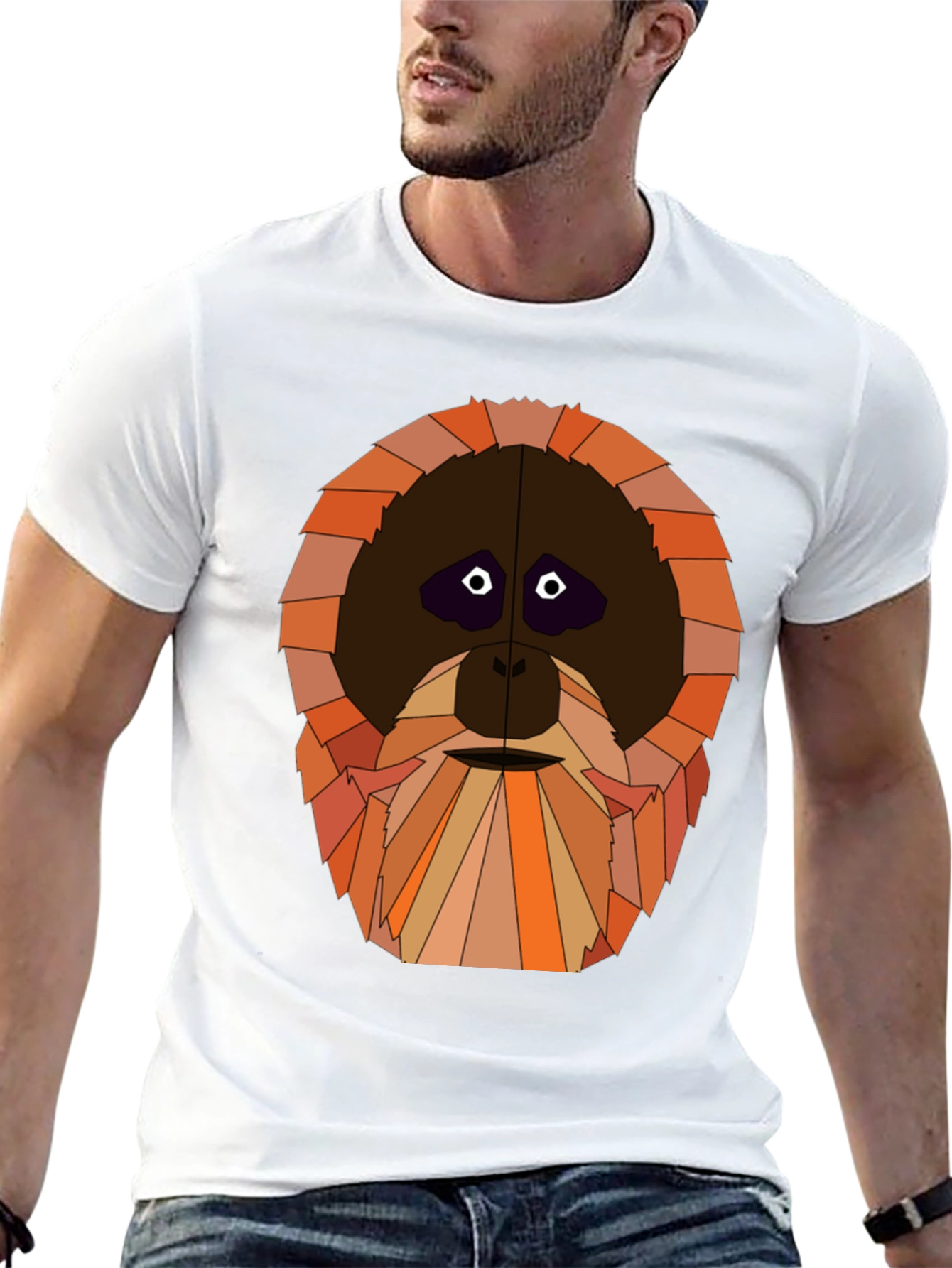 Black Orangutan Face Graphic Tee - Unique Geometric Design view 13