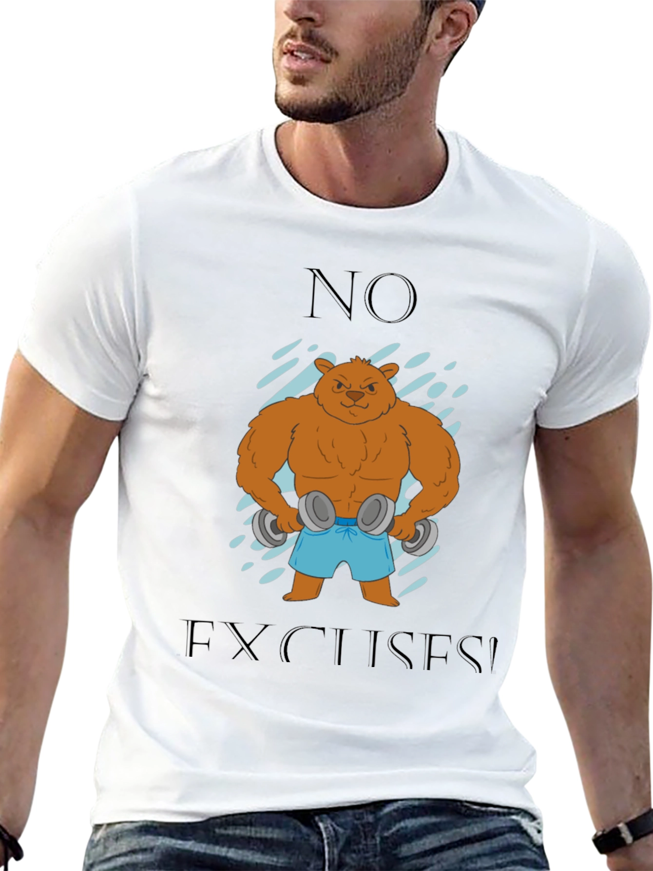Black Bear with Dumbbells T-Shirt - No Excuses! view 13