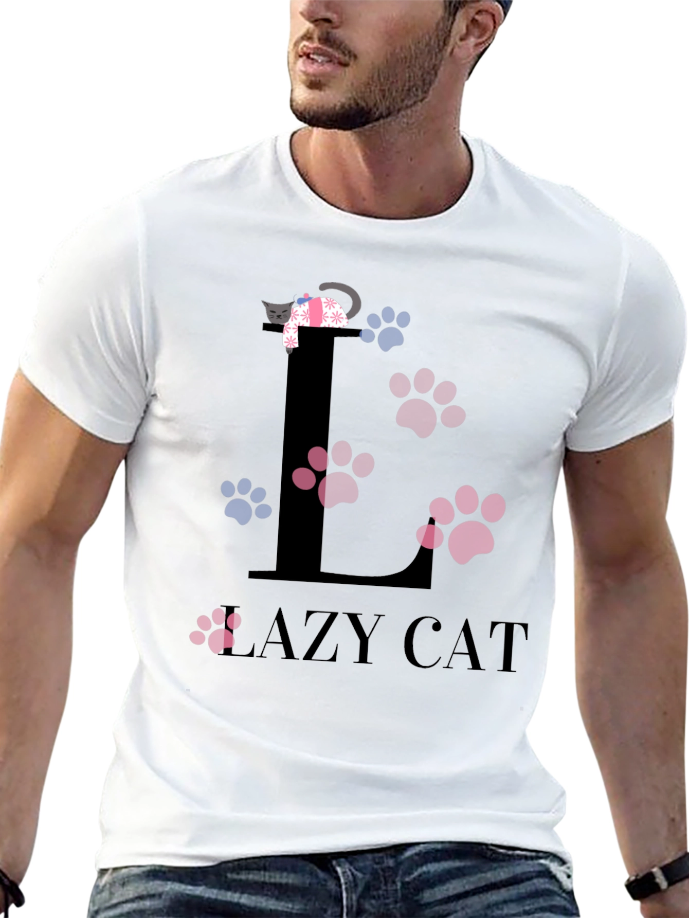Black Lazy Cat Graphic T-Shirt - Unisex Cotton Tee view 13