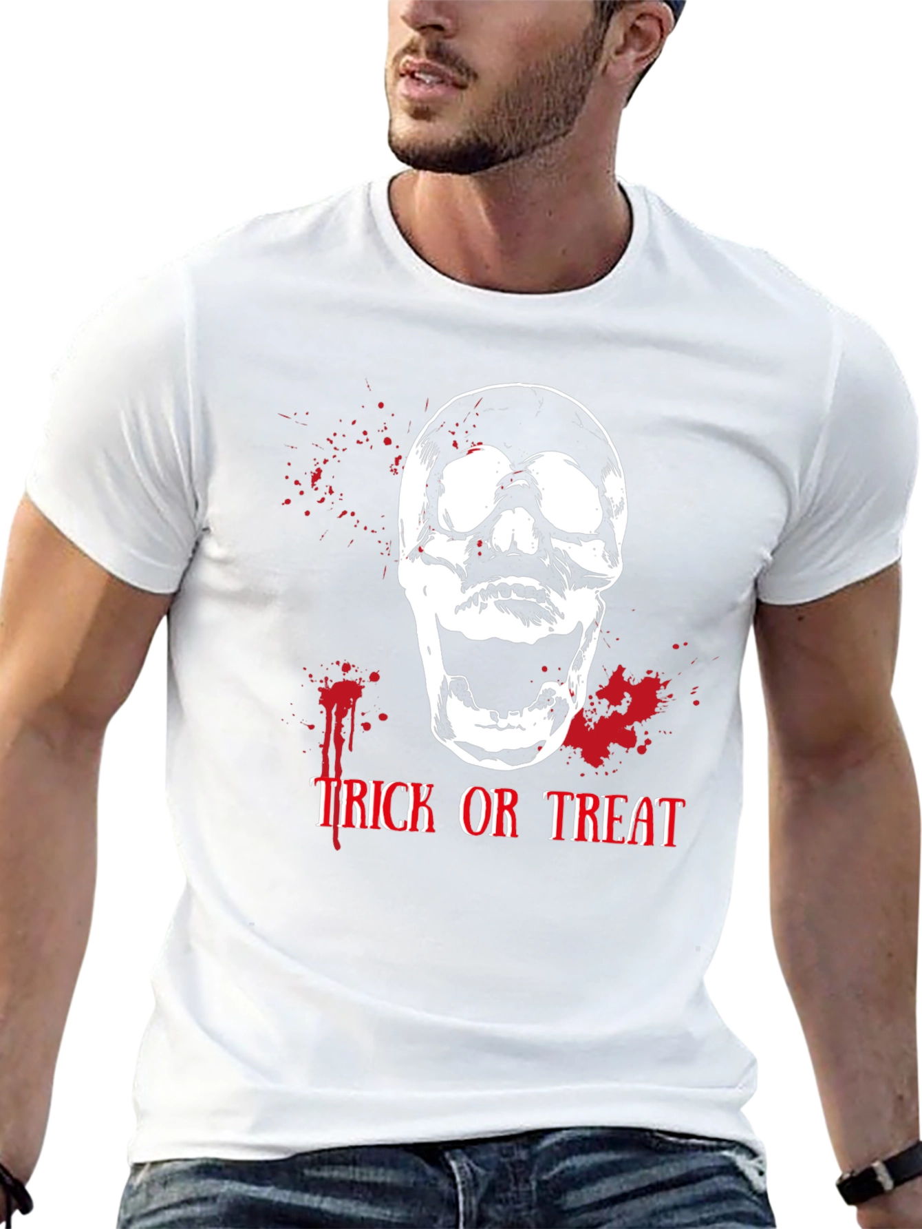 Black Halloween Skull Trick or Treat Black T-Shirt view 13