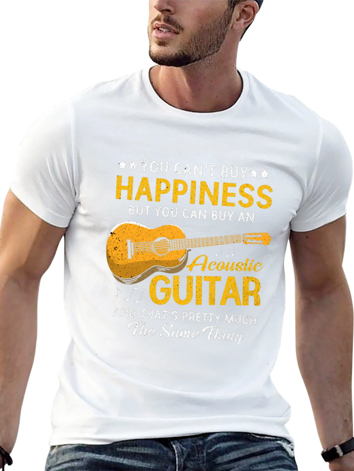 Black Acoustic Guitar Happiness T-Shirt - Music Lover Gift view 13