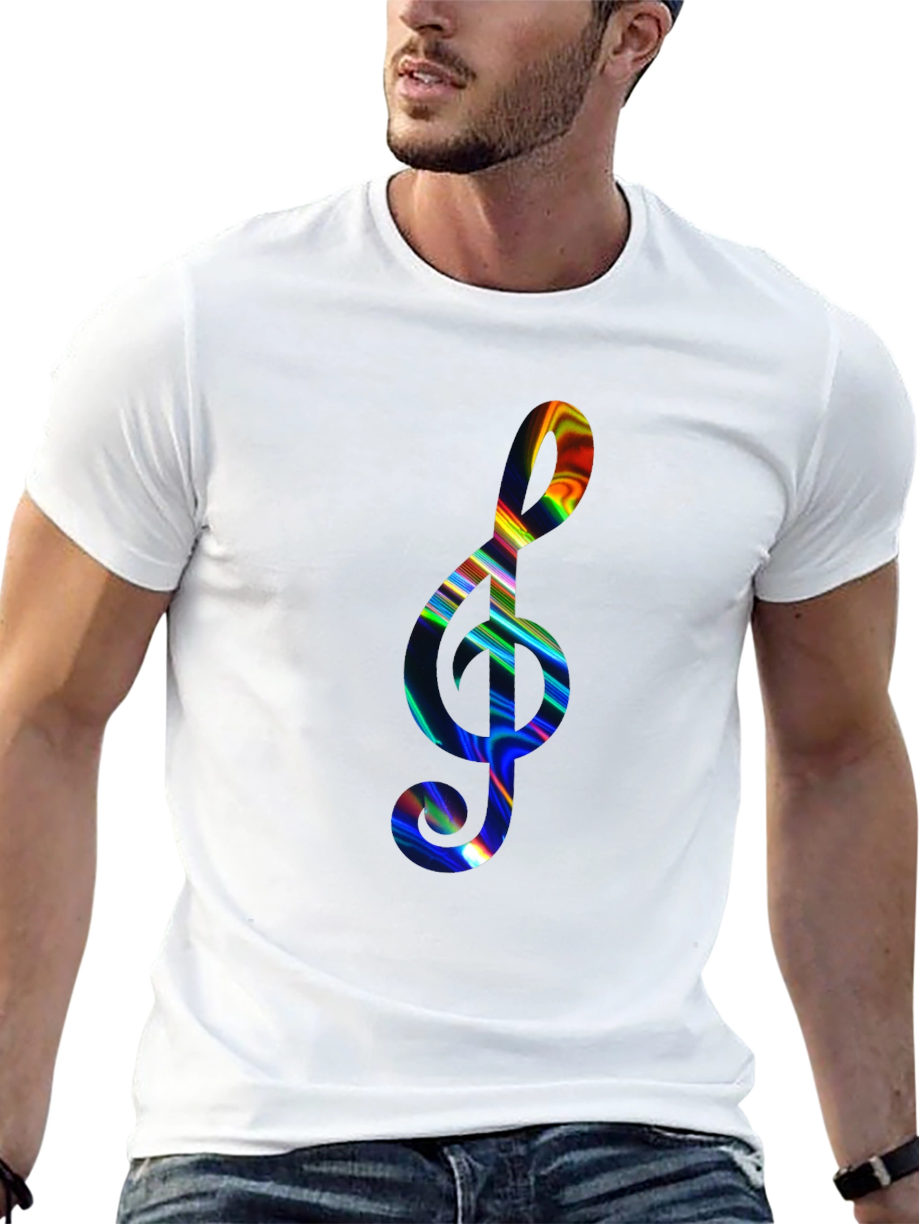 Black Rainbow Treble Clef Black T-Shirt view 13