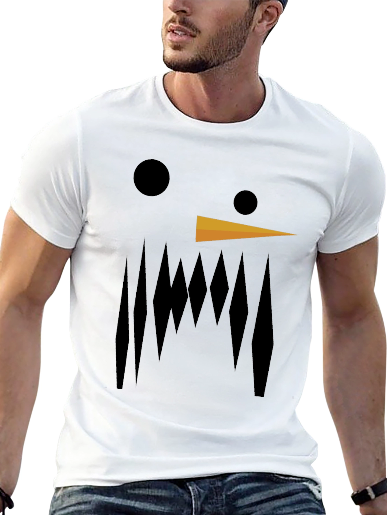 Black Abstract Snowman Graphic Tee - Black Cotton Blend view 13