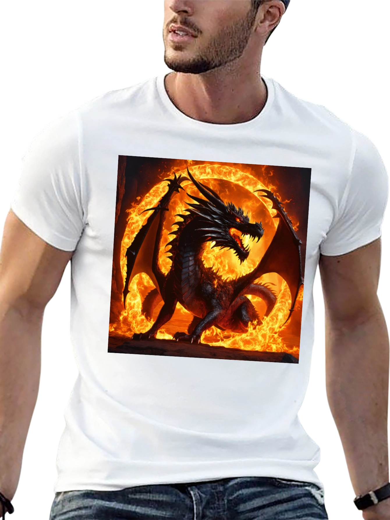 Black Fiery Dragon Graphic T-Shirt view 13