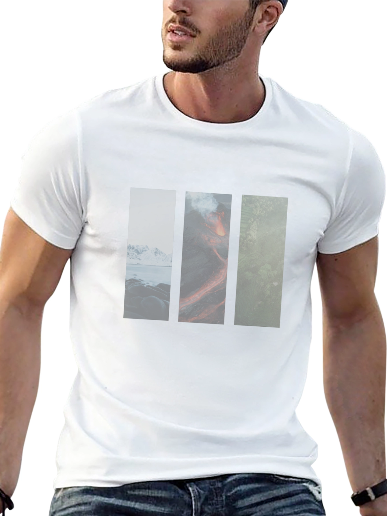 Black Nature Panels Men's Black T-Shirt view 13