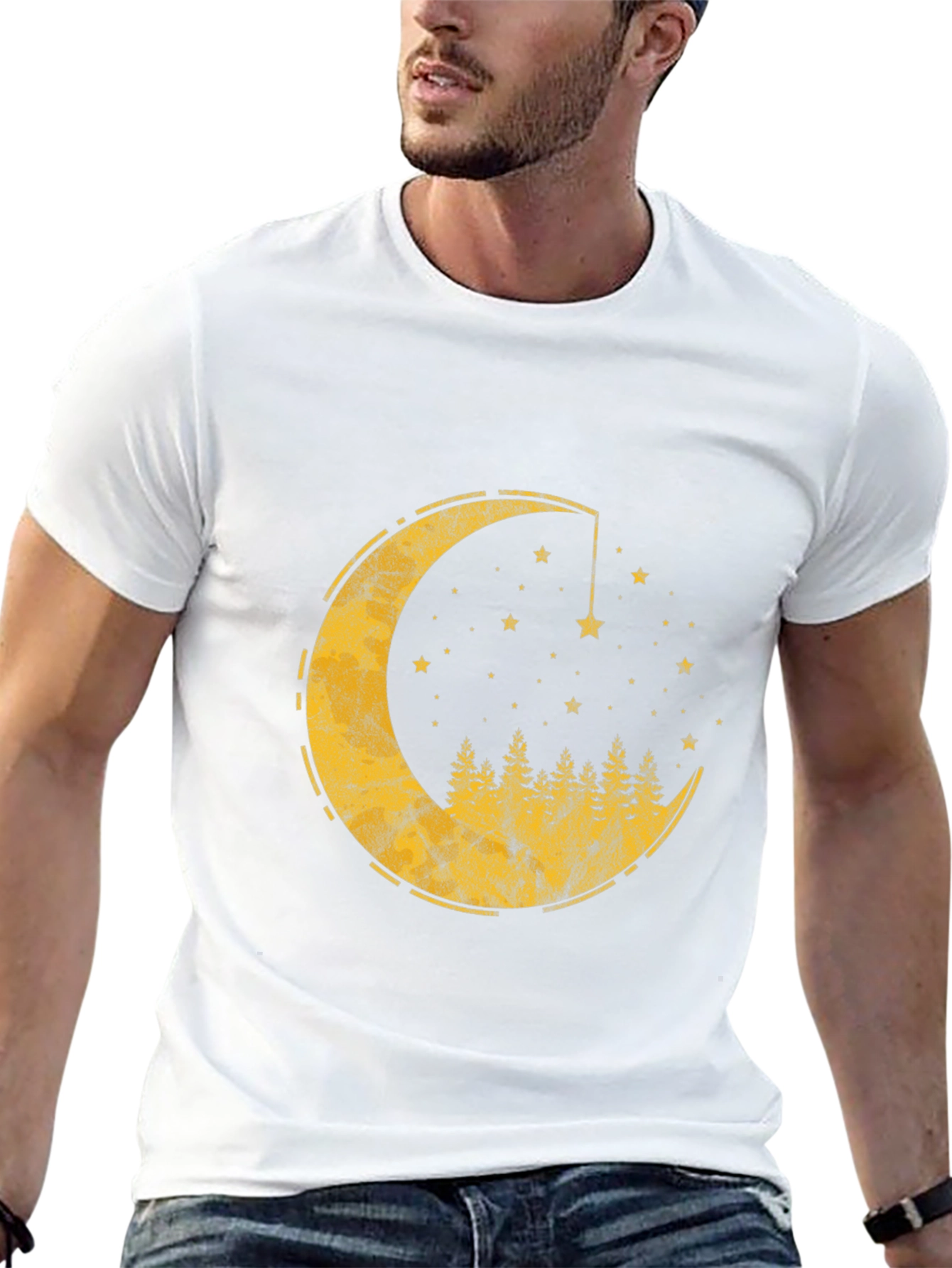 Black Crescent Moon & Forest Graphic T-Shirt - Men's Black Tee view 13