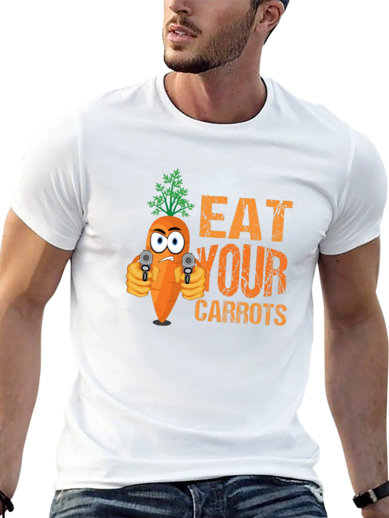 Black Eat Your Carrots Funny Graphic T-Shirt view 13