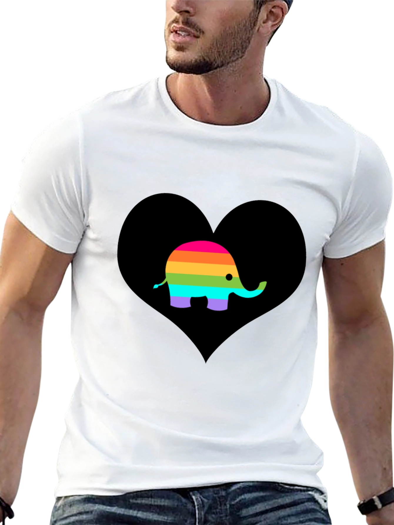 Black Rainbow Elephant Heart Black T-Shirt view 13