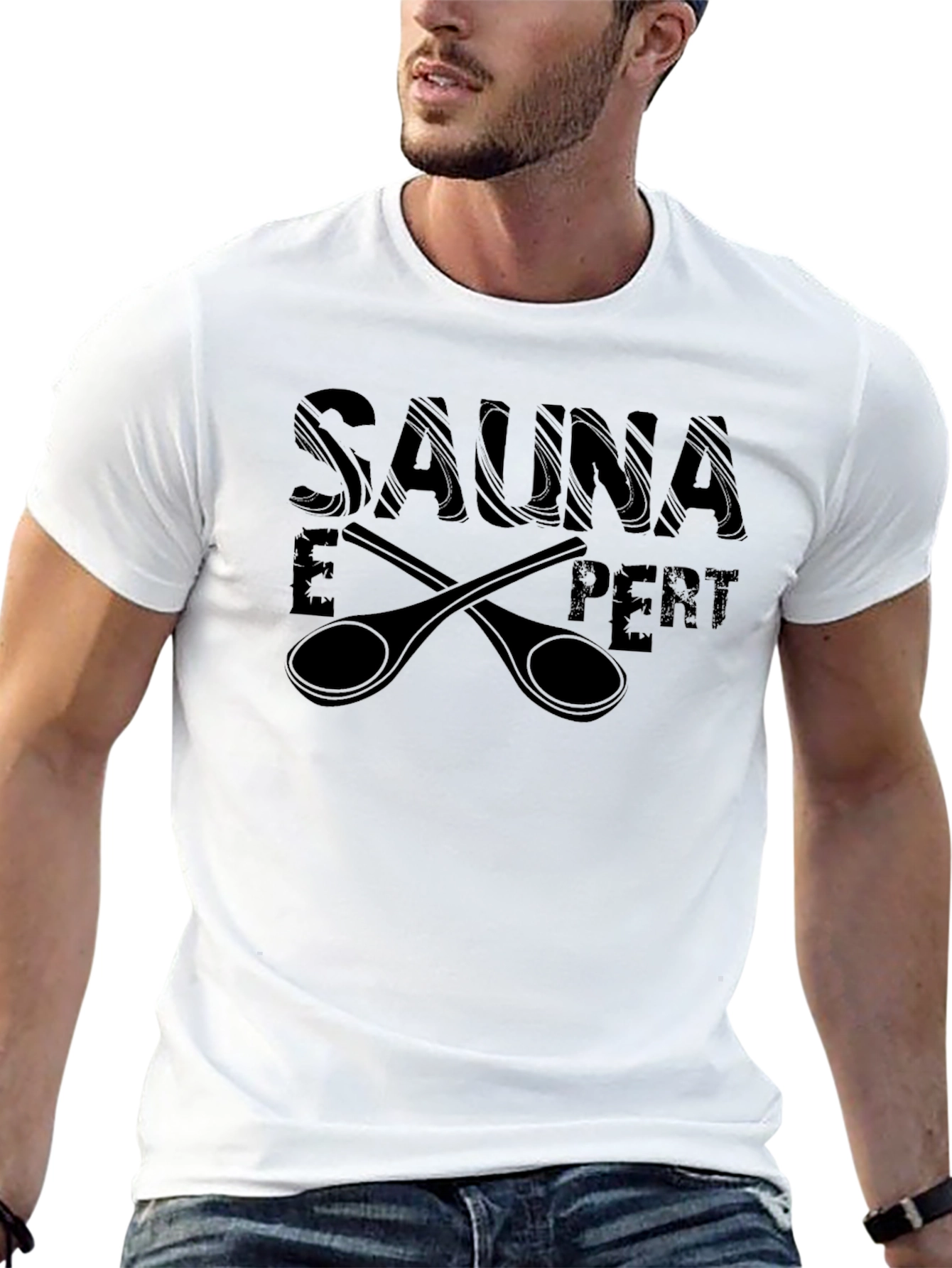 Black Sauna Expert Black T-Shirt with Crossed Spoons Design view 13