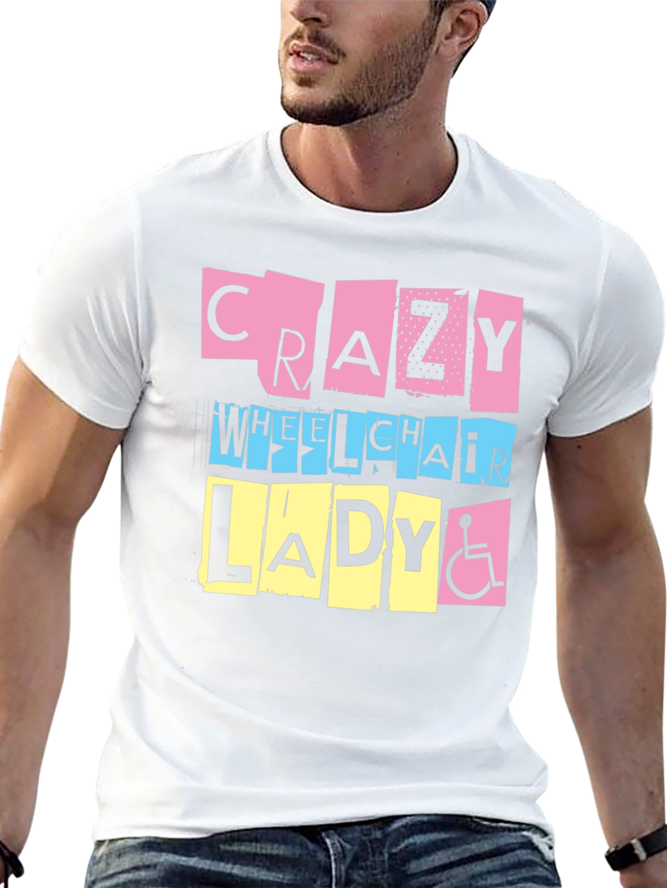 Black Crazy Wheelchair Lady Graphic Tee view 13