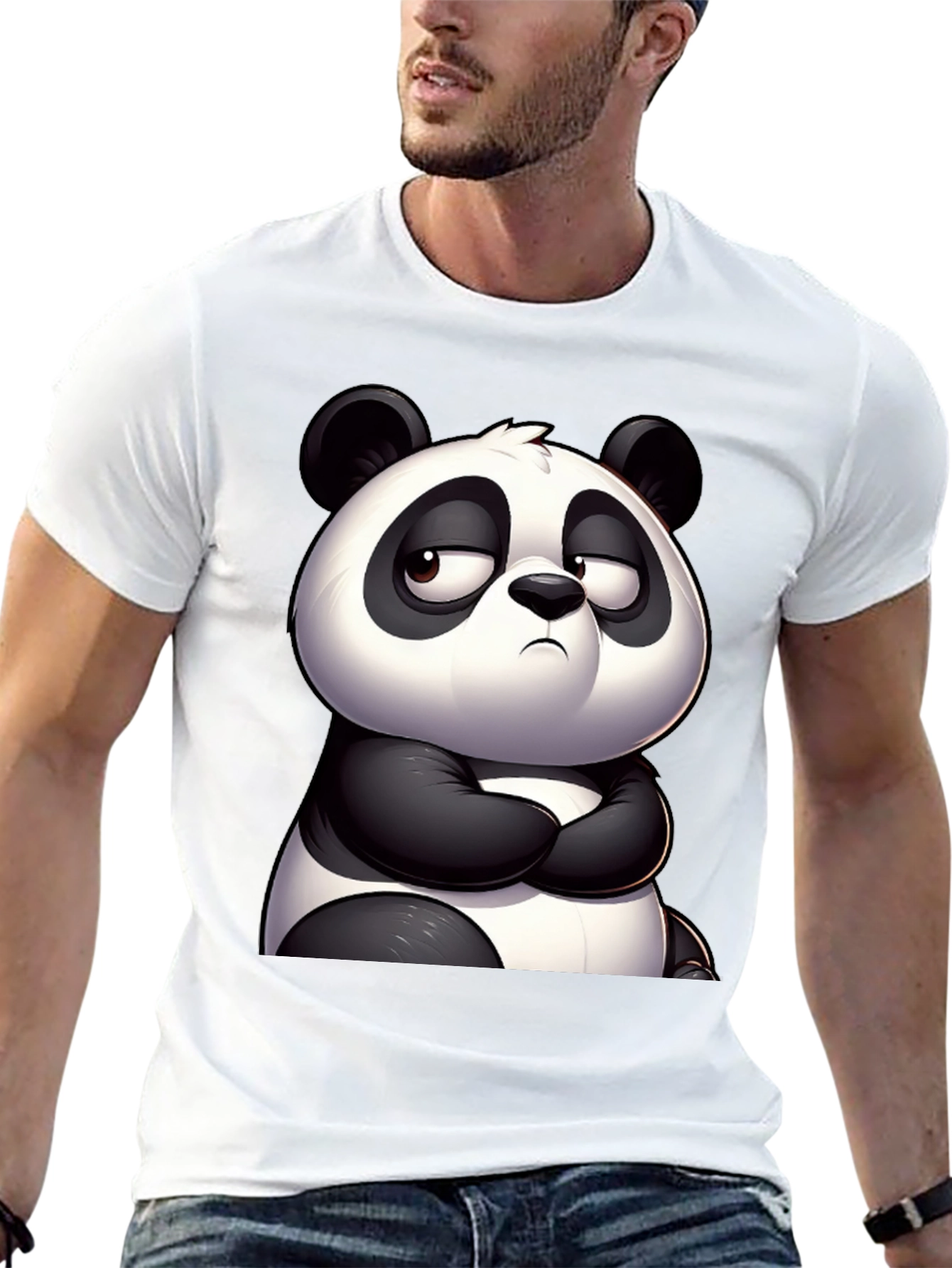 Black Grumpy Panda Graphic Tee - Black Cotton T-Shirt view 13