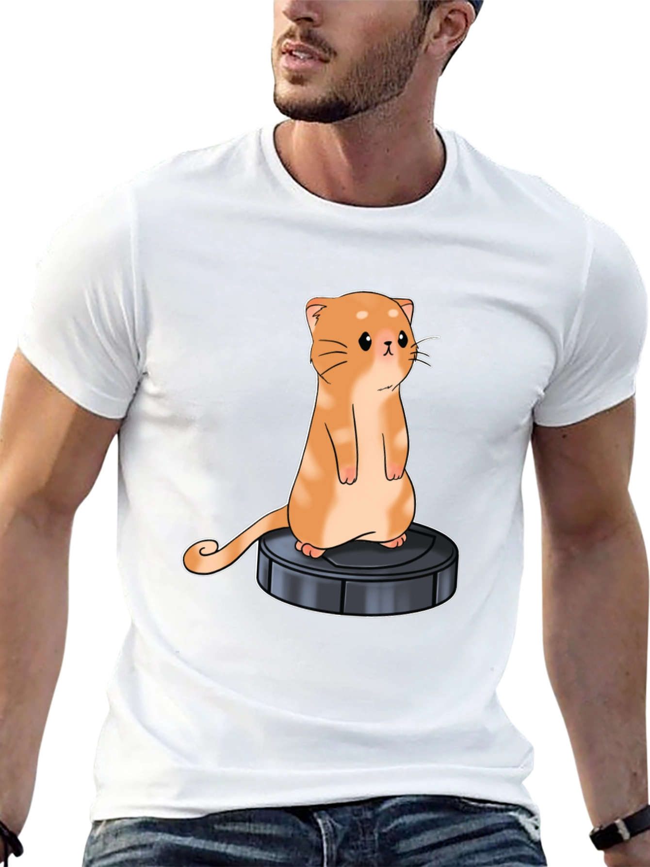 Black Cat on Robot Vacuum Graphic Tee view 13