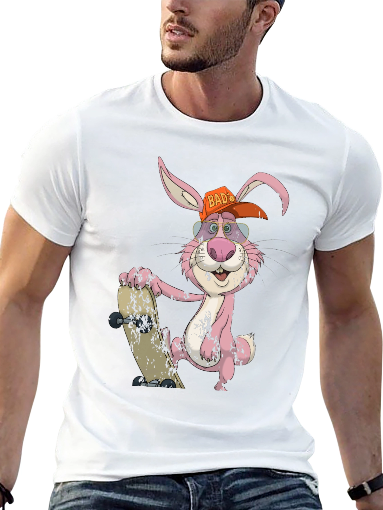Black Cool Bunny Skateboarder Graphic Tee view 13