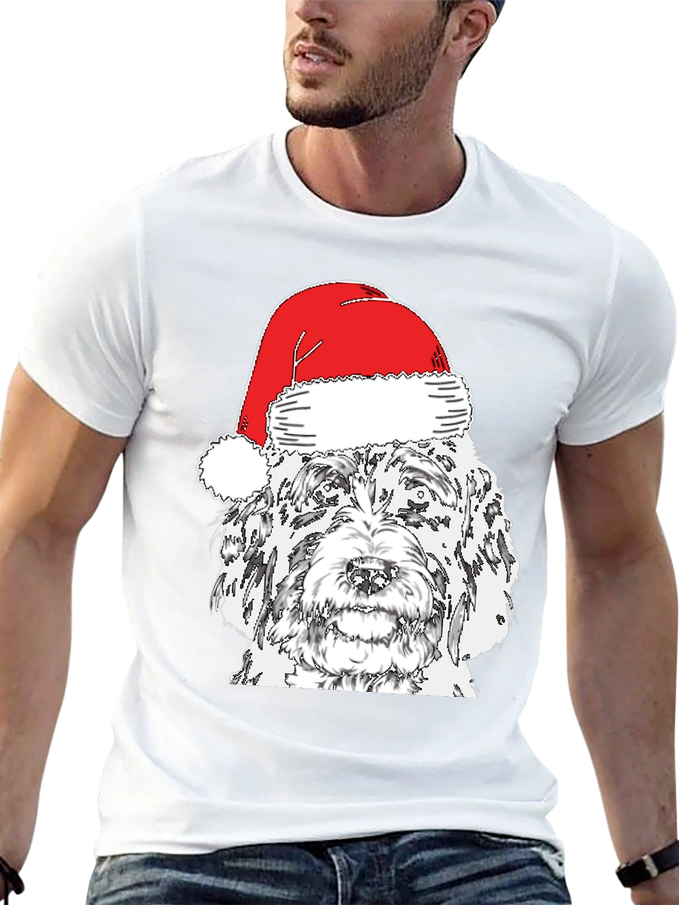 Black Festive Dog Santa Hat T-Shirt view 13