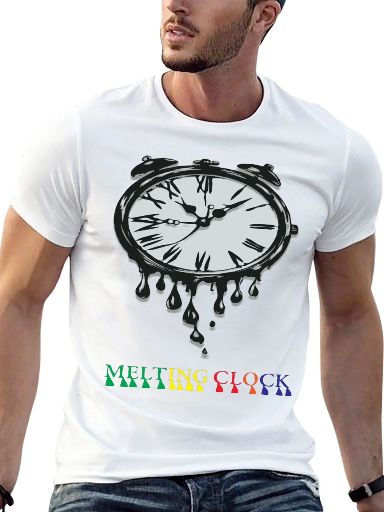 Black Melting Clock Graphic Tee - Black Cotton Blend view 13