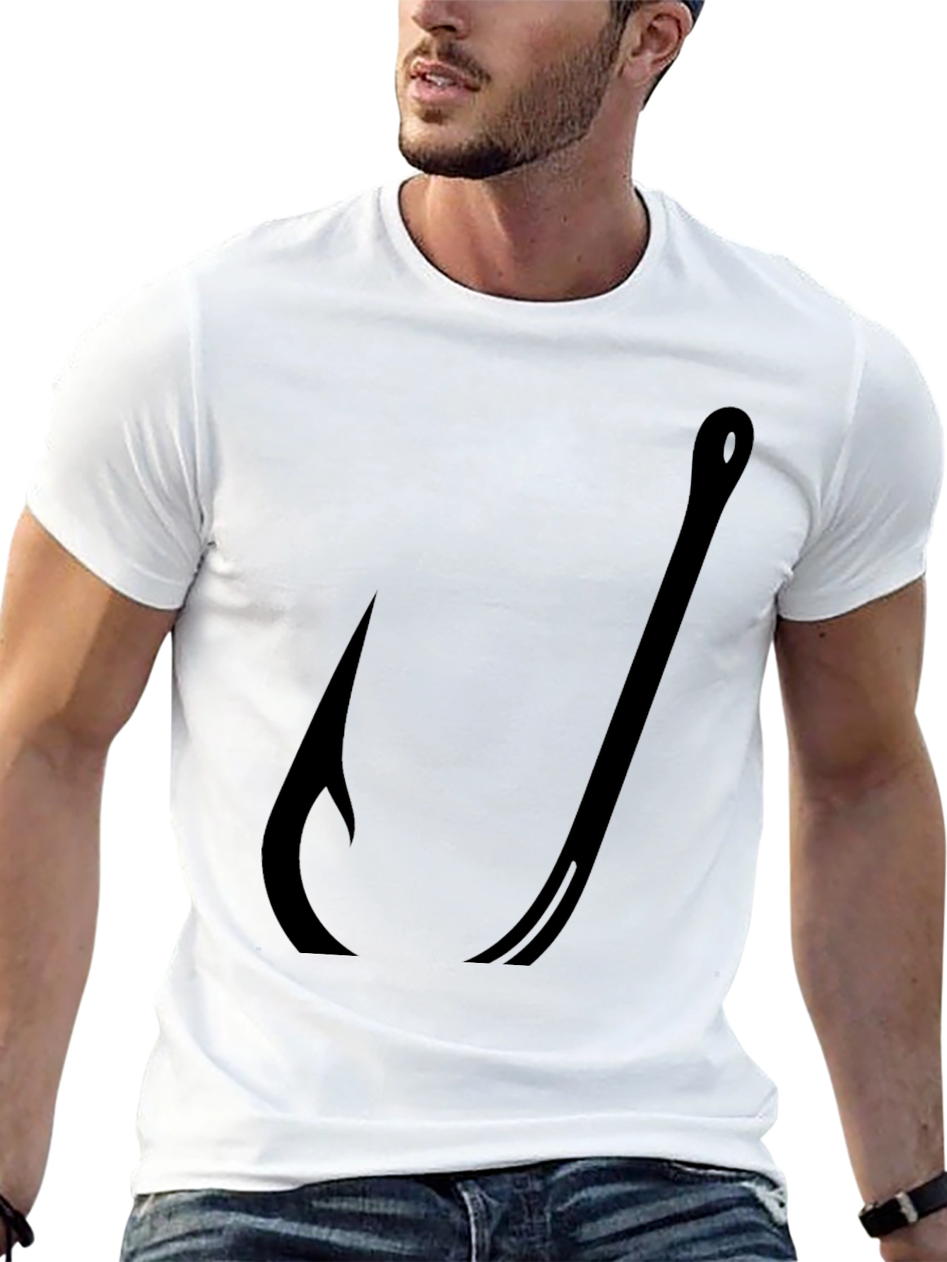 Black Fishing Hook Graphic Tee - Black Cotton T-Shirt view 13