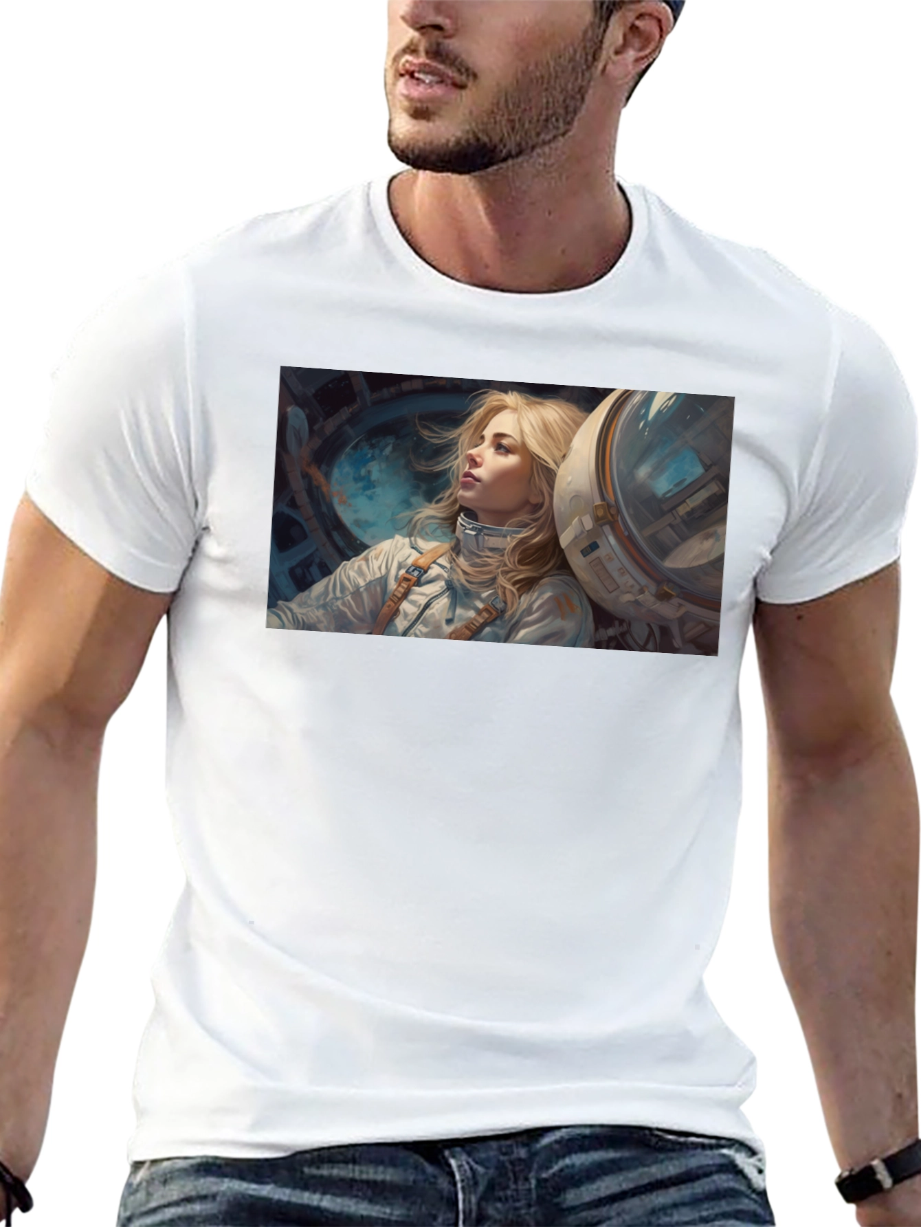 Black Astronaut Girl Graphic Tee - Unisex Black T-Shirt view 13