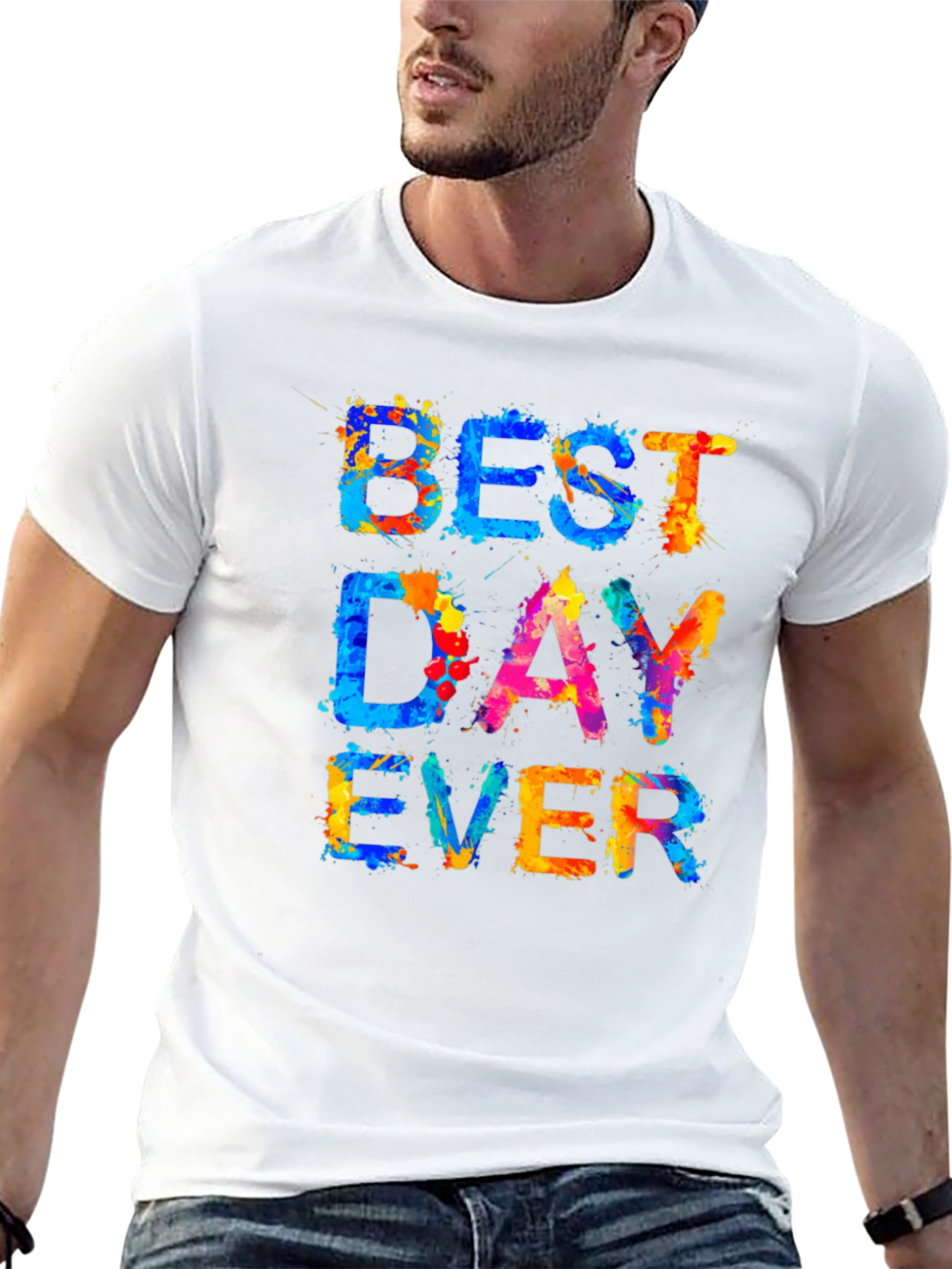Black Best Day Ever Graphic Tee - Men's Colorful Shirt view 13