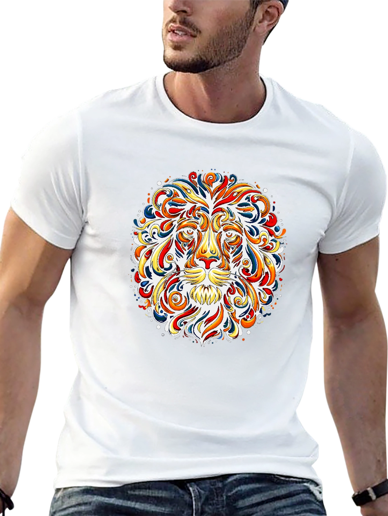 Black Vibrant Lion Graphic Tee - Bold Art T-Shirt view 13