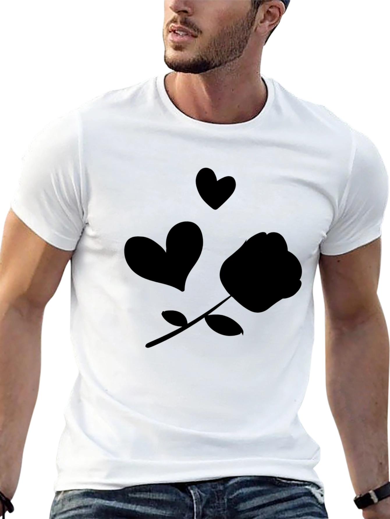 Black Rose & Hearts Graphic Black T-Shirt view 13