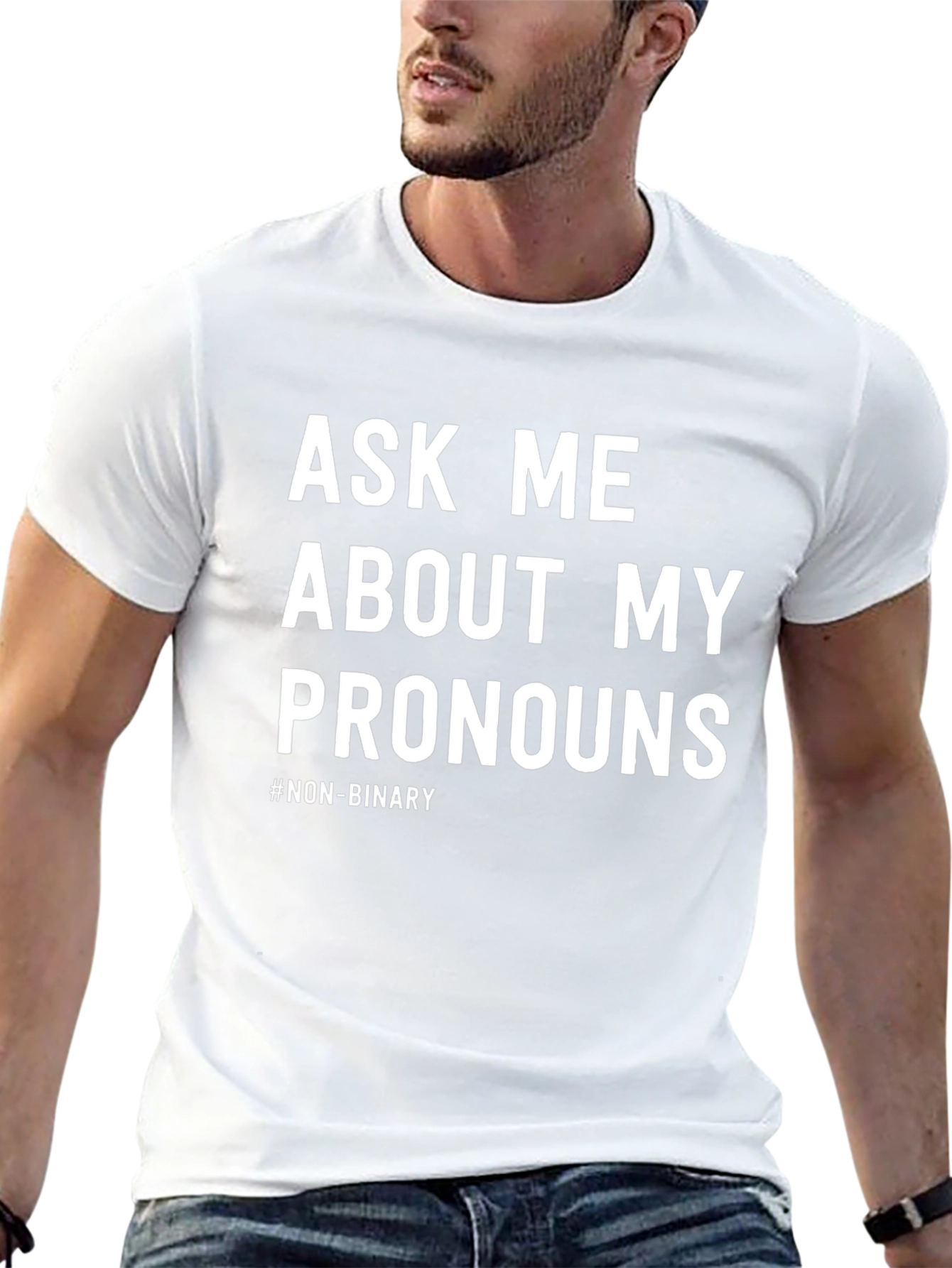 Black Ask Me About My Pronouns T-Shirt - Non-Binary Pride view 13