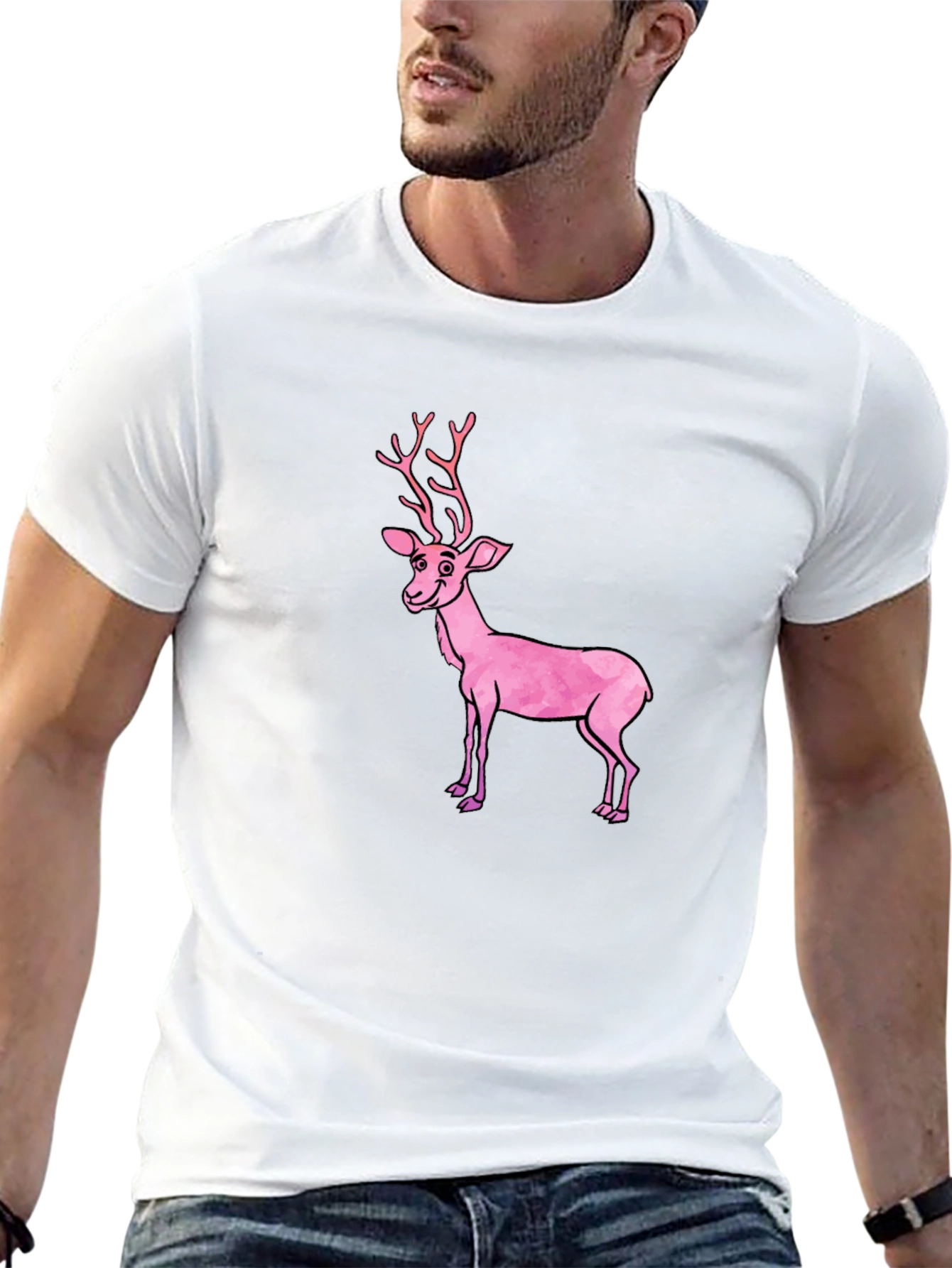 Black Black T-Shirt with Pink Deer Graphic view 13